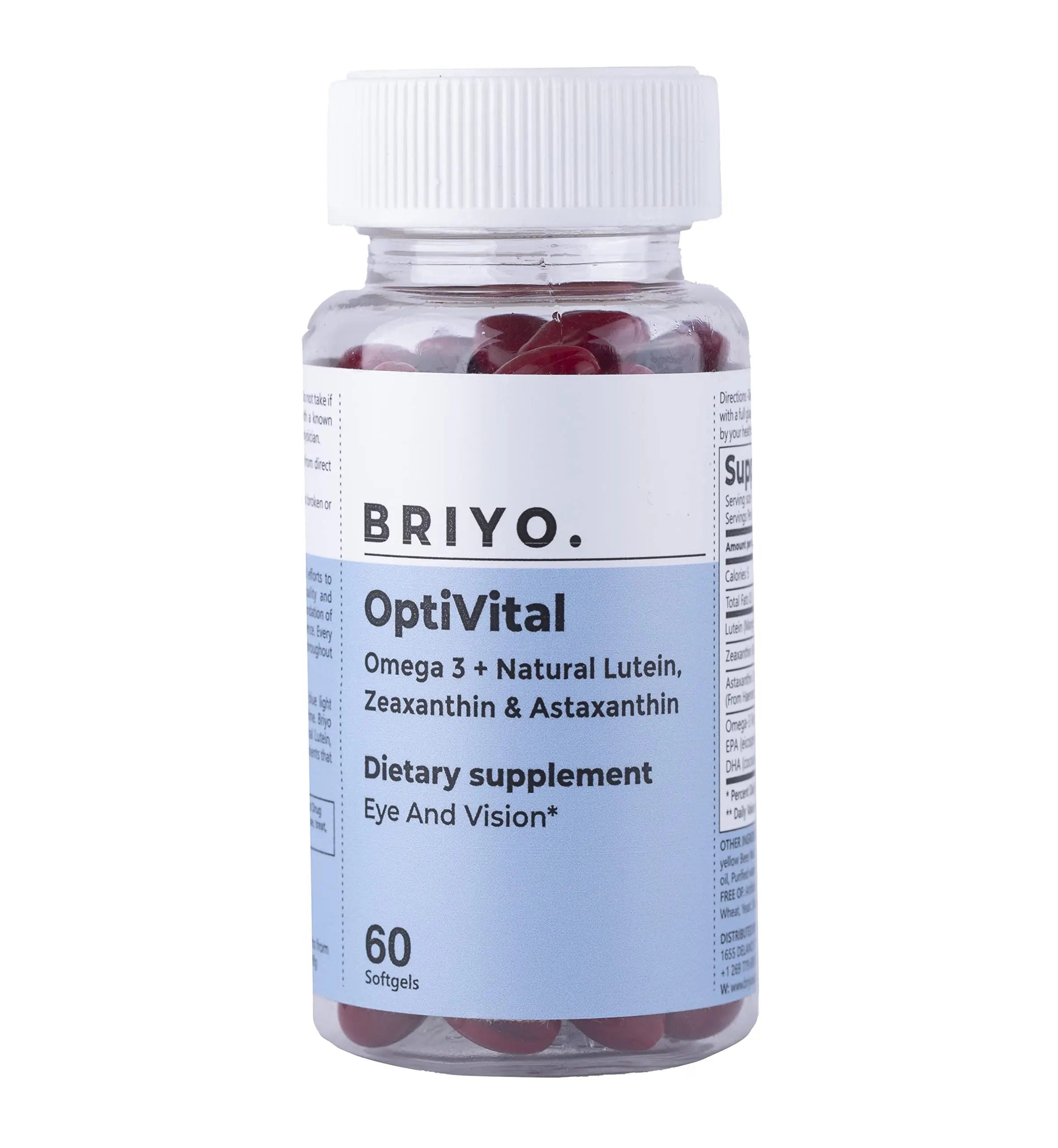 Briyo OptiVital Eye Health Supplement – Lutein, Zeaxanthin, Astaxanthin & Omega-3 from Natural Sources – Supports Vision Briyosis buy supplements canada