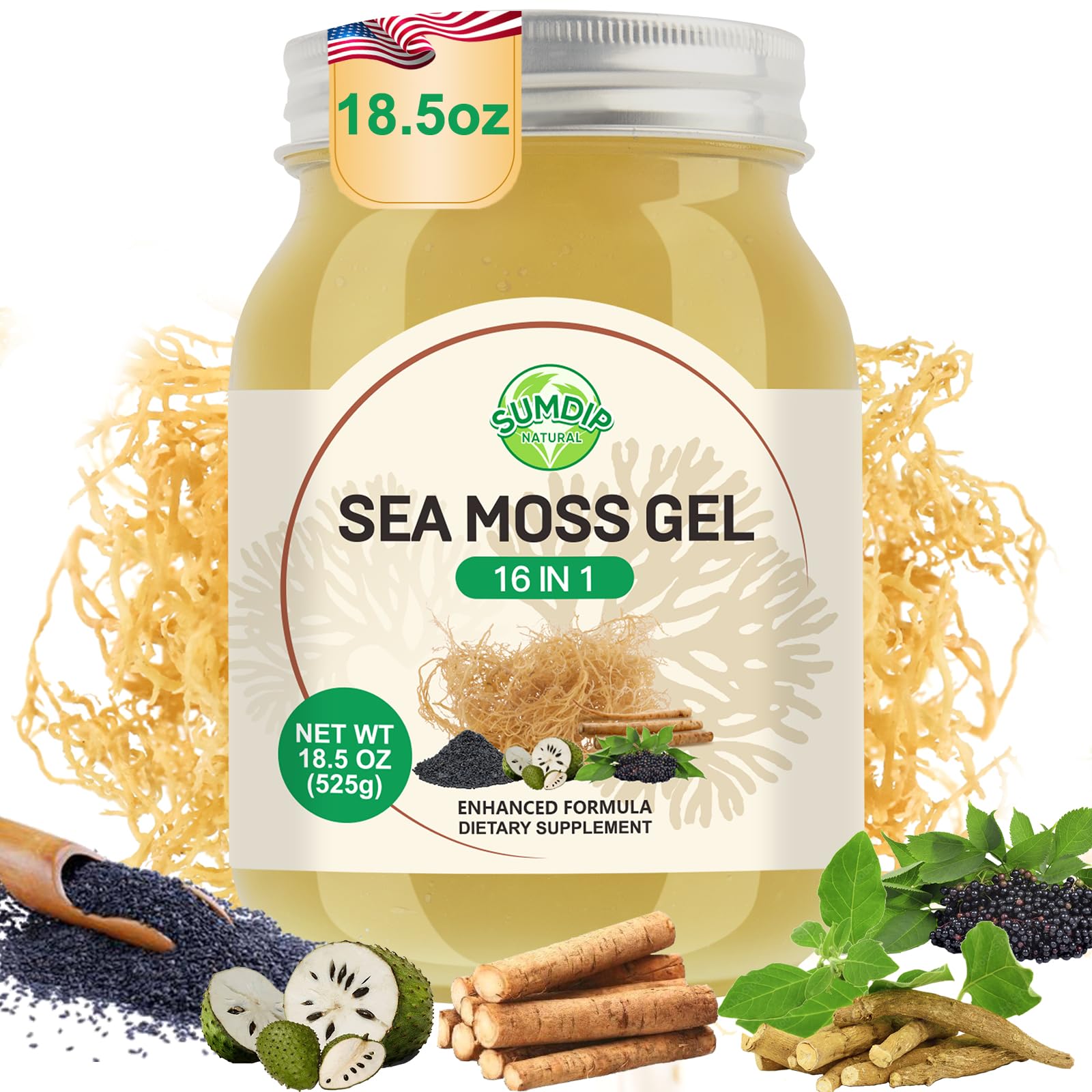 Sea Moss Gel - 18.5 oz Irish Seamoss Gel with Black Seed Oil and Ashwagandha, 16 in 1 Vegan Superfood Rich in Vitamins & Minerals, Raw Wildcrafted Seamoss for Immune & Digestion Support, Original SumDIP buy supplements canada