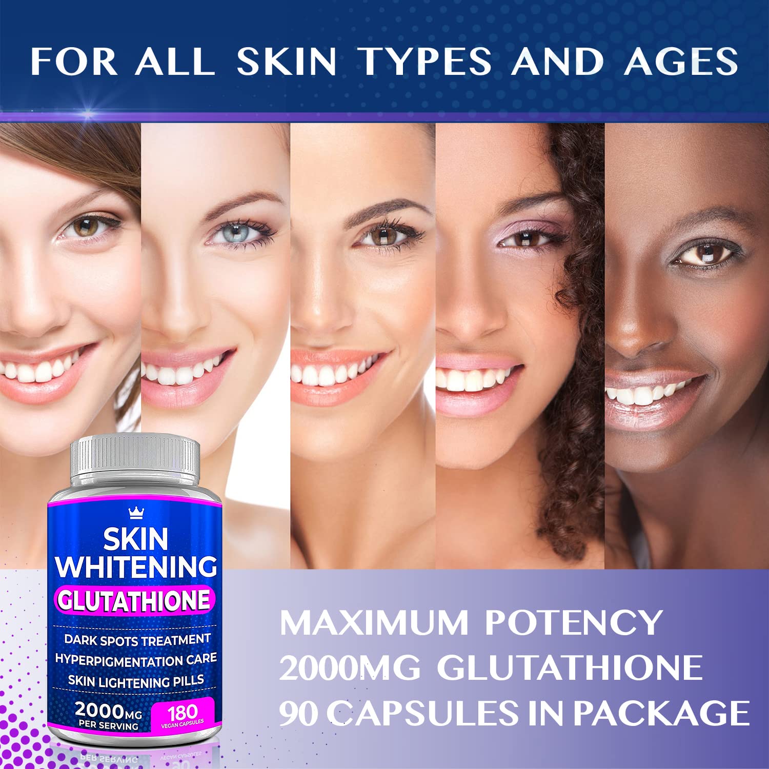 Glutathione Whitening Pills - 180 Capsules 2000mg Glutathione - Effective Skin Lightening NORTHERN CROWN COSMETICS buy supplements canada