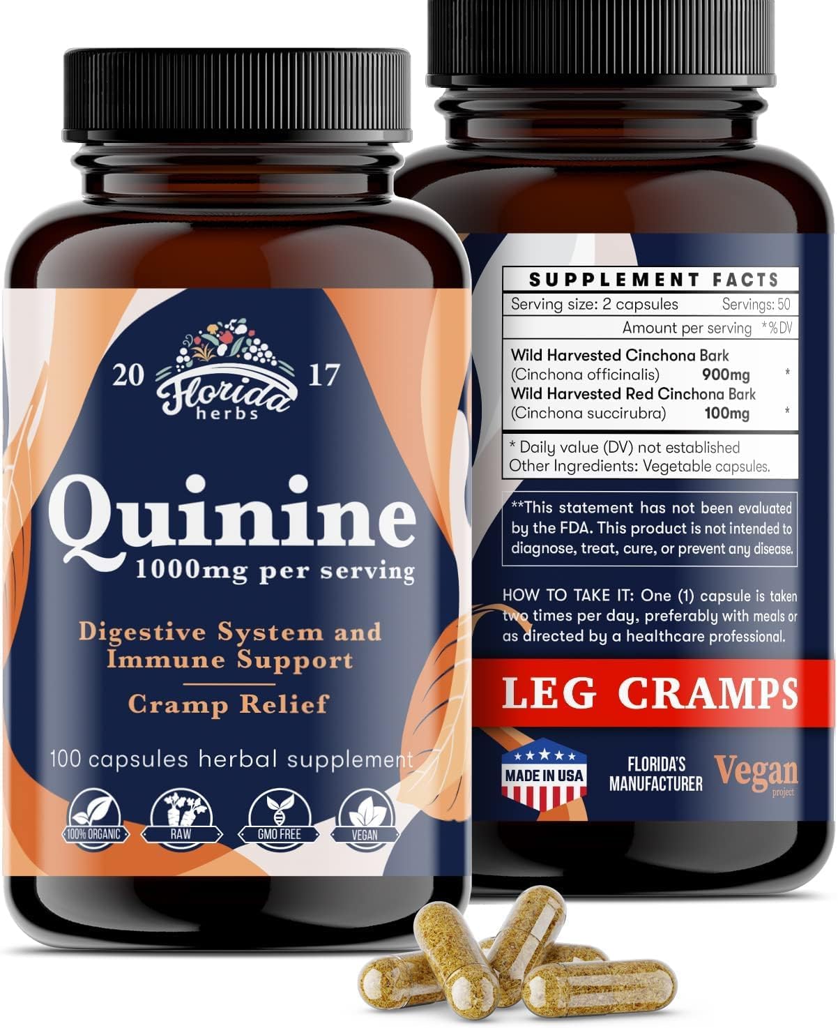 Leg Cramps Support Organic Pills - 1000 mg - Quinine Tablets for Cramp Defense FLORIDA HERBS buy supplements canada