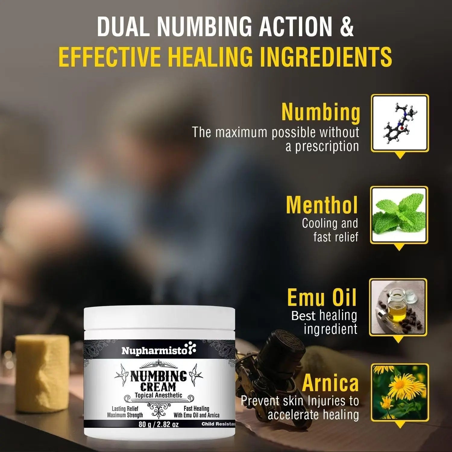 Nupharmisto Numbing Cream Maximum Strength : Long Lasting Numbing Cream with 5X Numbing - Emu Oil and Arnica 80 g / 2.82 oz Nupharmisto buy supplements canada