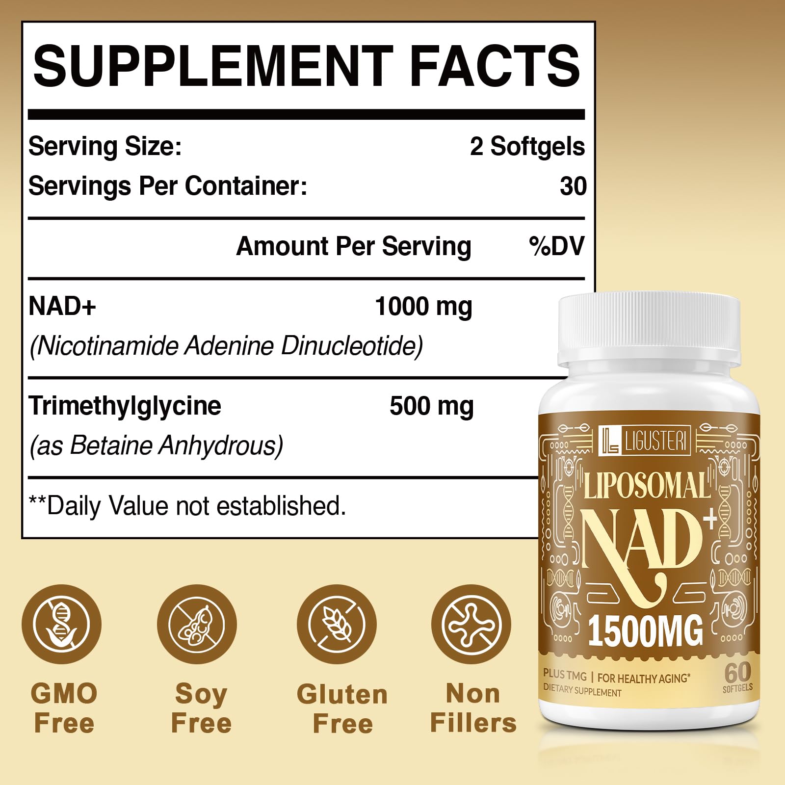 LIGUSTERI 1500 MG Liposomal NAD+, 98%+ Absorption, NAD+ Supplement for Women & Men with TMG, for Aging Defense, Cellular Energy, Heart & Brain Function, Longevity, 120 Softgels LIGUSTERI buy supplements canada