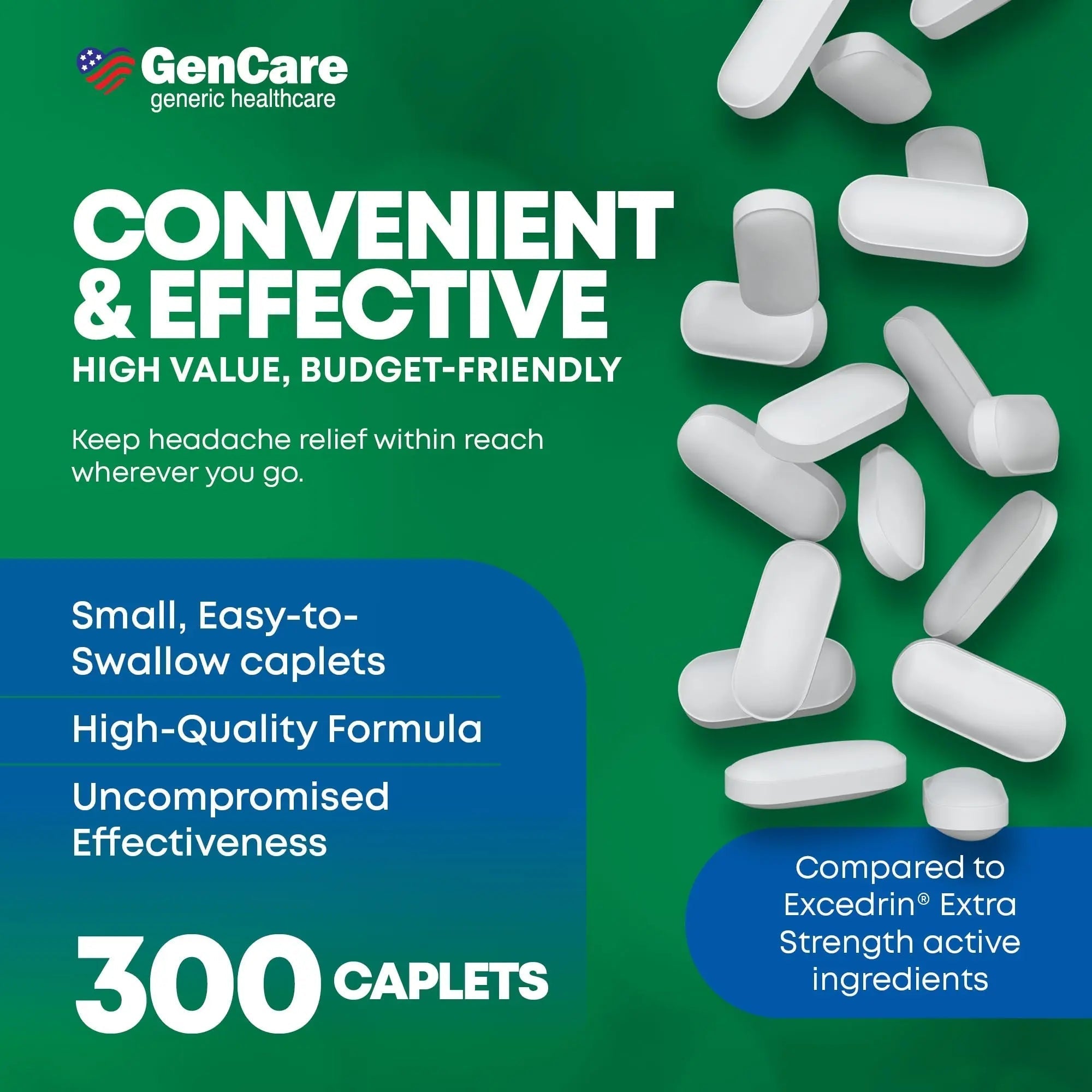 GenCare - Headache Relief Acetaminophen with Aspirin (NSAID) & Caffeine (300 Caplets) Value Pack | Head Pain, Muscle Aches, Back Pain & Body | Generic ExcedrEn Extra Strength GenCare buy supplements canada