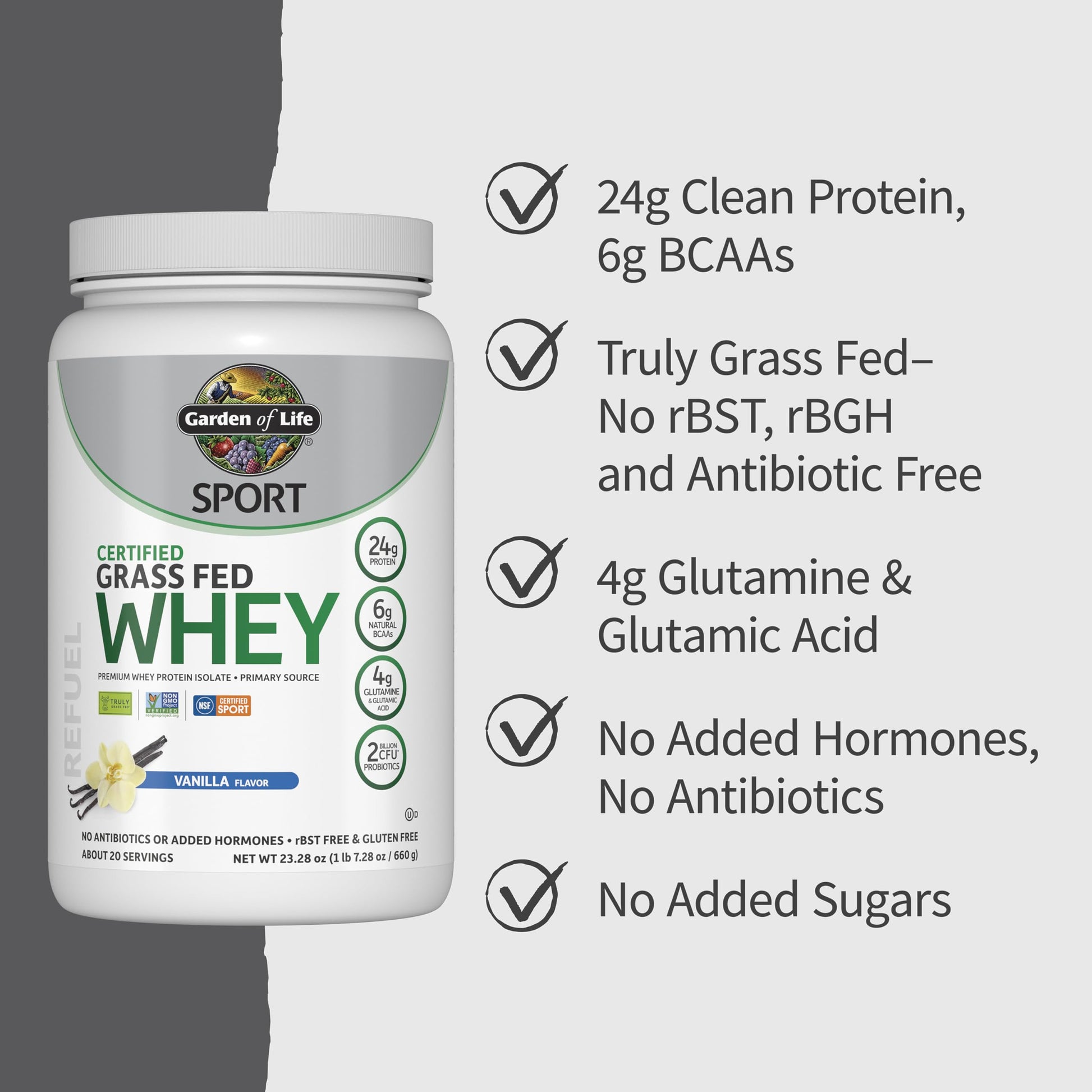 Garden of Life Sport Grass Fed Whey Protein Powder – 24g Whey Protein Isolate for Women & Men with Probiotics & Glutamine, Non-GMO, Gluten-Free, Cold-Processed, Vanilla Flavor, 20 Servings Garden of Life buy supplements canada