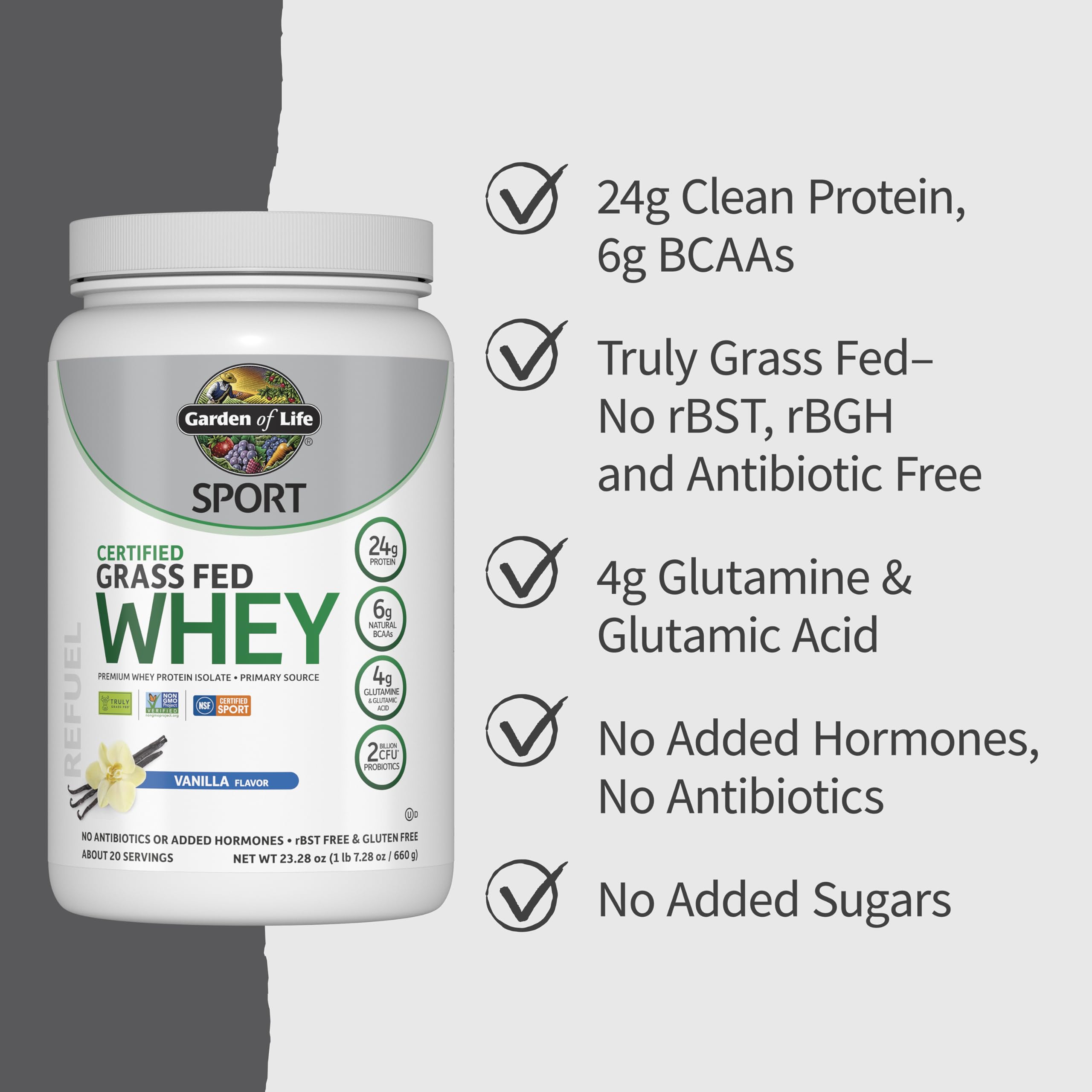 Garden of Life Sport Grass Fed Whey Protein Powder – 24g Whey Protein Isolate for Women & Men with Probiotics & Glutamine, Non-GMO, Gluten-Free, Cold-Processed, Vanilla Flavor, 20 Servings Garden of Life buy supplements canada
