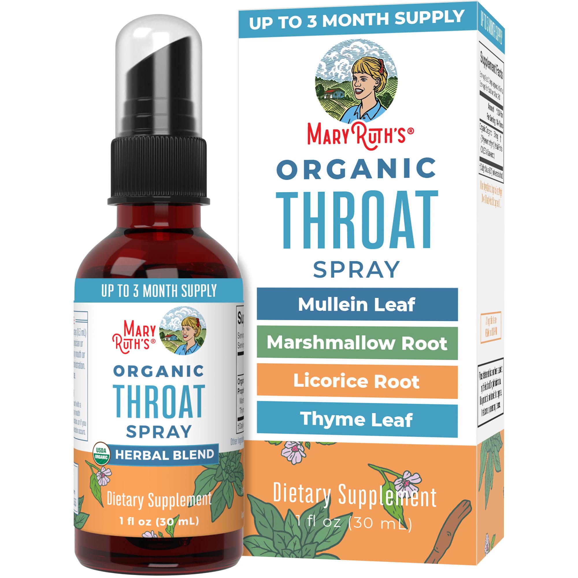 MaryRuth Organics USDA Organic Throat Spray with Mullein Leaf | Marshmallow Root & Licorice Root & Thyme Leaf | 4 Herbal Blend | Non-GMO | Vegan | Gluten Free | 1 Fl Oz | Up to 100 Servings MARYRUTH'S buy supplements canada