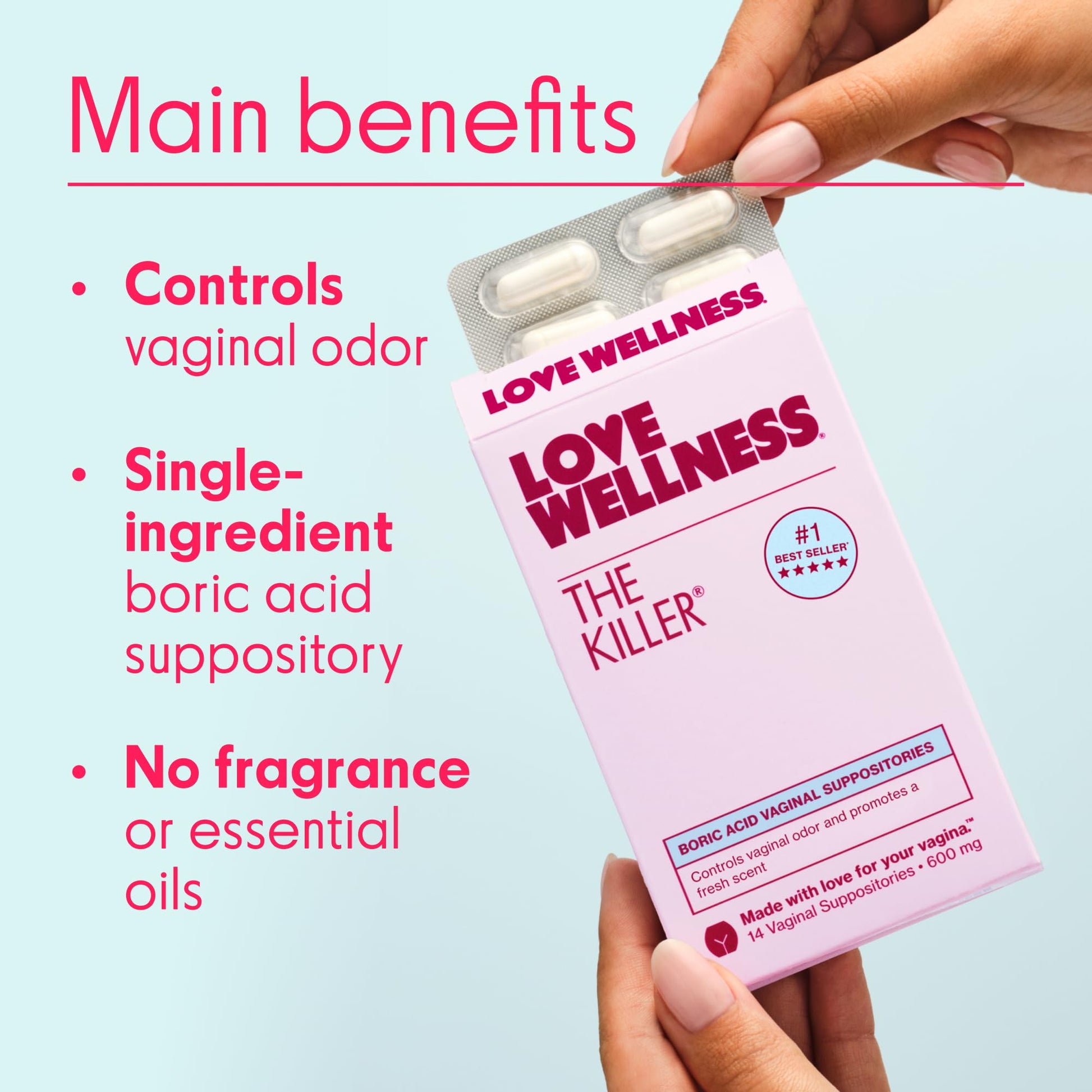 Love Wellness The Killer | Boric Acid Vaginal Suppositories | Balances pH & Supports Odor Control, a Healthy Vaginal Balance and Environment | Fast-Acting & Fragrance-Free | Gentle & Effective | 14 Ct Love Wellness buy supplements canada