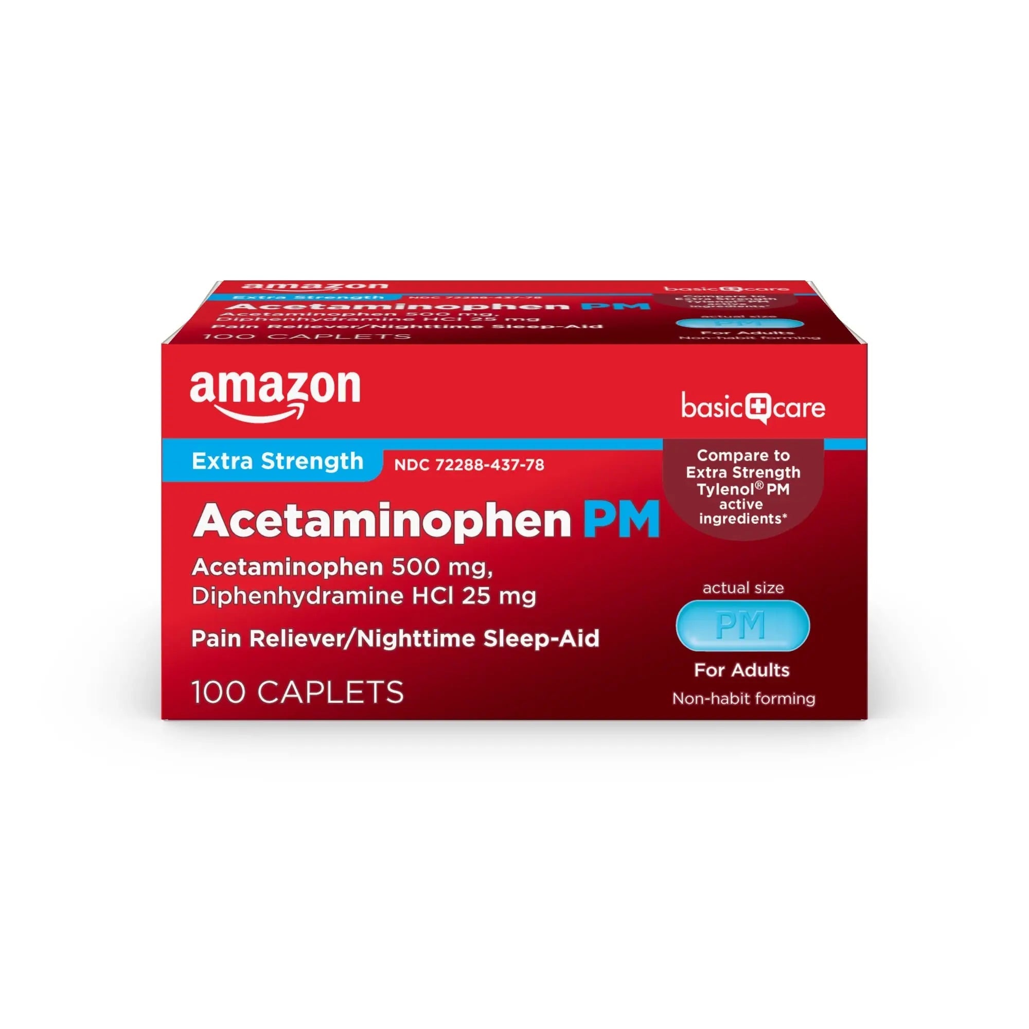 Amazon Basic Care Acetaminophen PM, Pain Reliever Plus Nighttime Sleep Aid, Blue, 100 Count Amazon Basic Care buy supplements canada