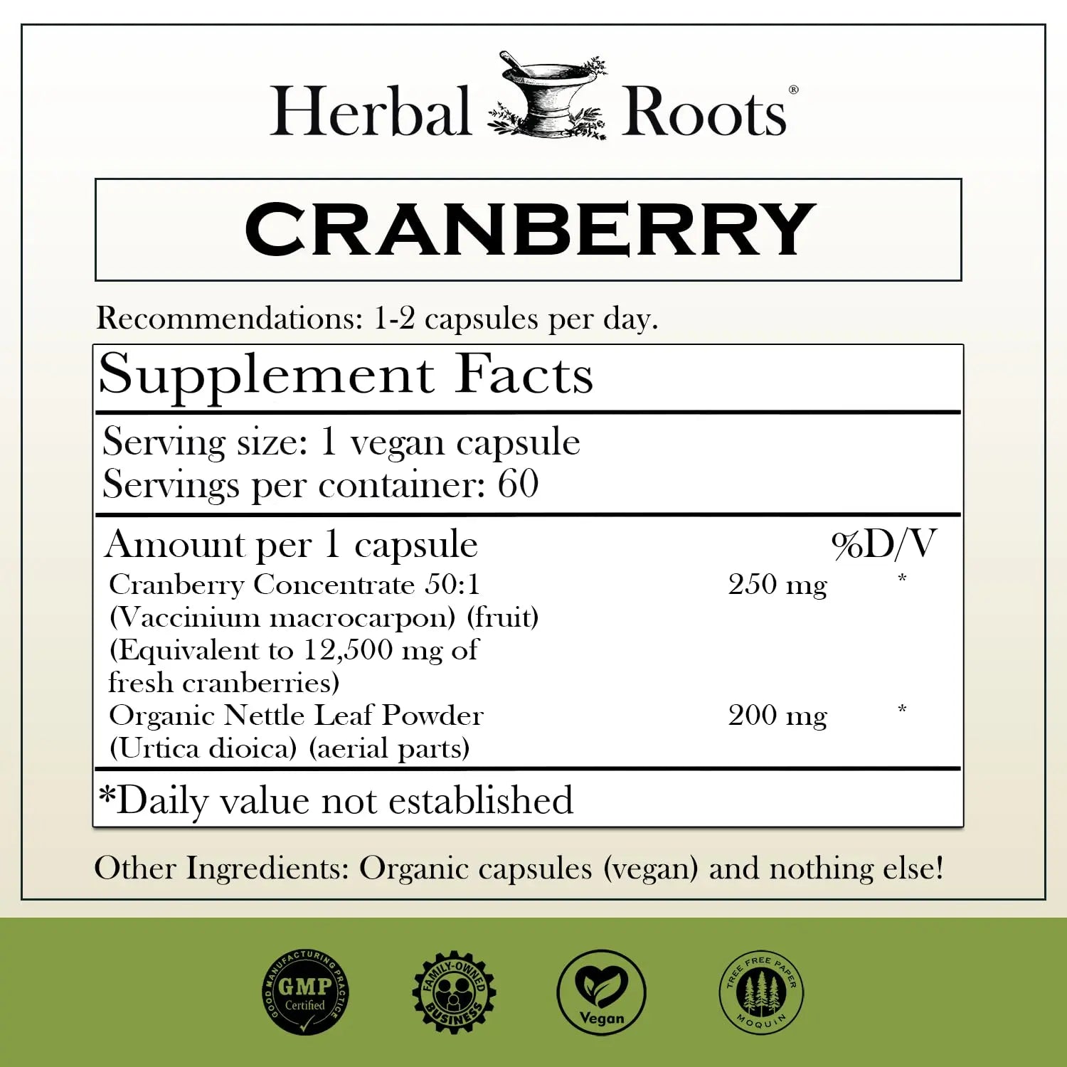 Herbal Roots Extra Strength Cranberry Pills for Women & Men with Organic Nettle | Urinary Tract Health | 60 Vegan Capsules Herbal Roots buy supplements canada