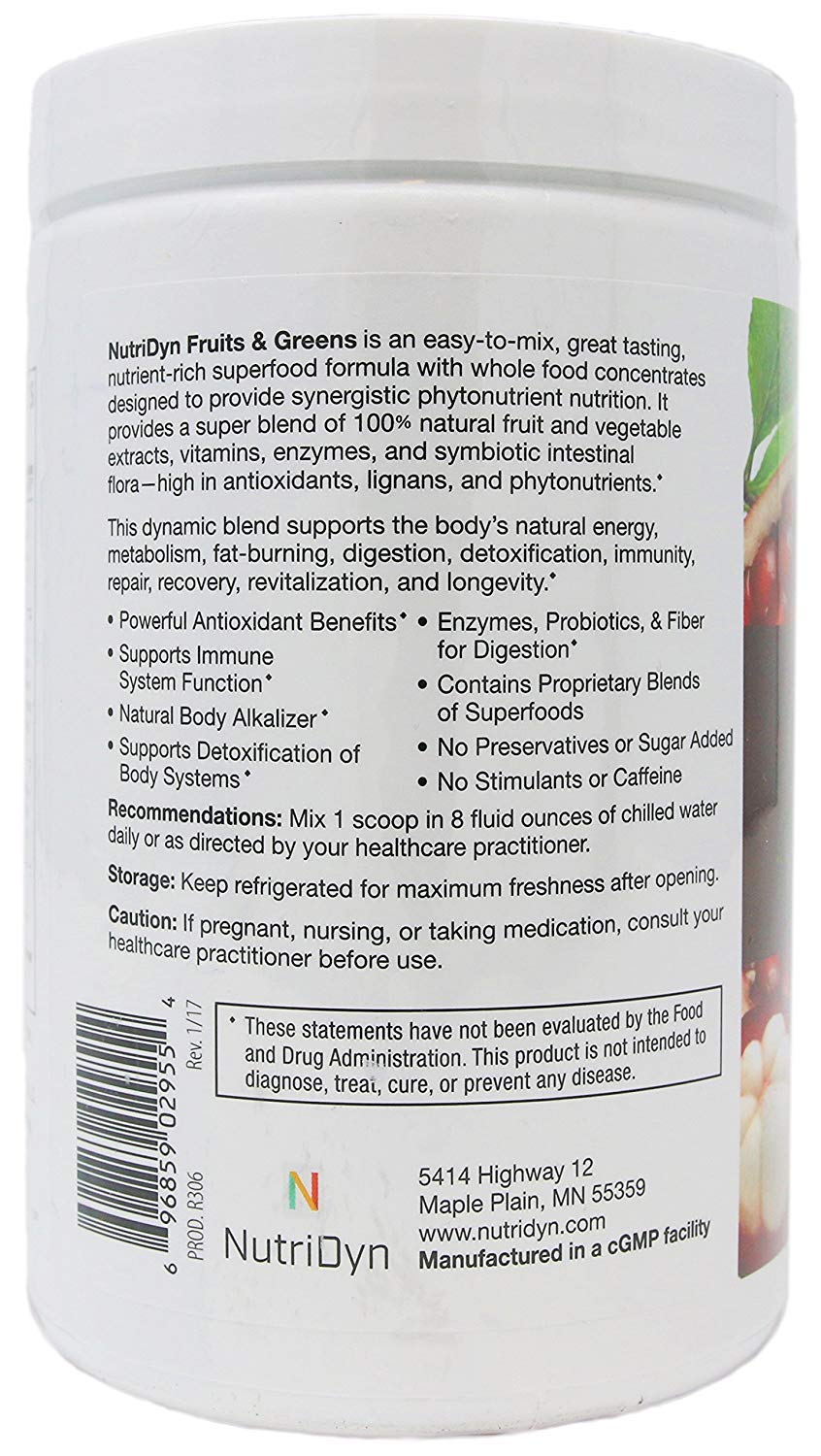 NutriDyn Fruits & Greens Strawberry/Kiwi Flavor *Certified Organic* w/ Acai, Gogi, Mangosteen, Noni & Pomegranate Super Fruits 300 Grams (Strawberry Kiki) Nutri-Dyn buy supplements canada