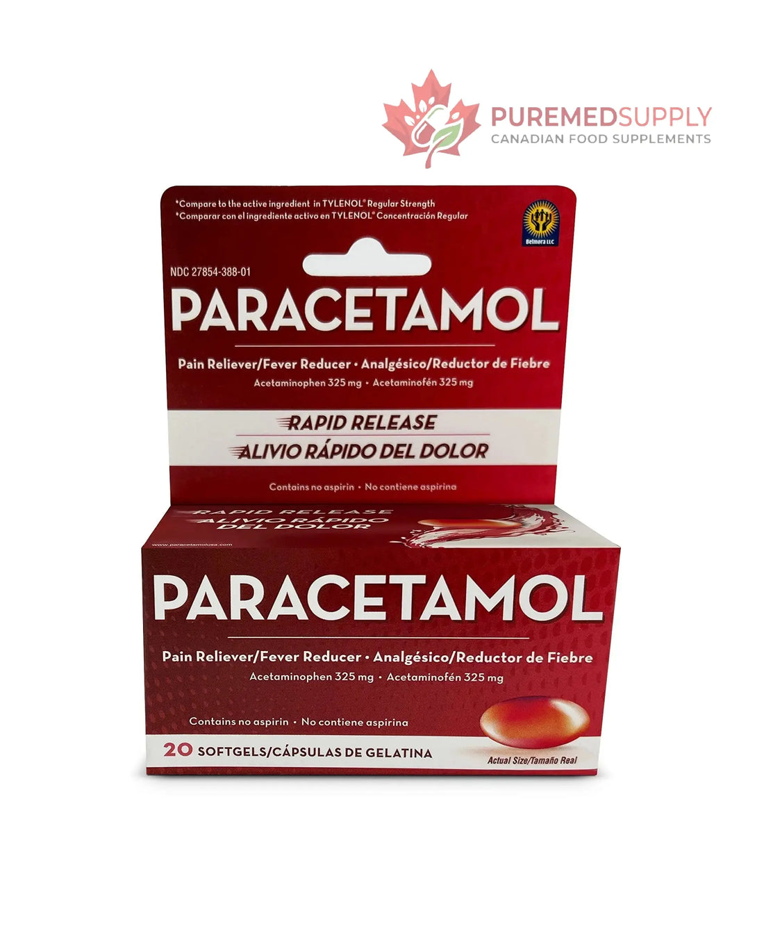 Belmora Paracetamol Acetaminophen 325mg 20 Softgels for Pain Relief, Liquid Filled Capsules for Rapid Release, Fever Reducer for Adults Extra Strength Belmora paracetamol buy supplements canada