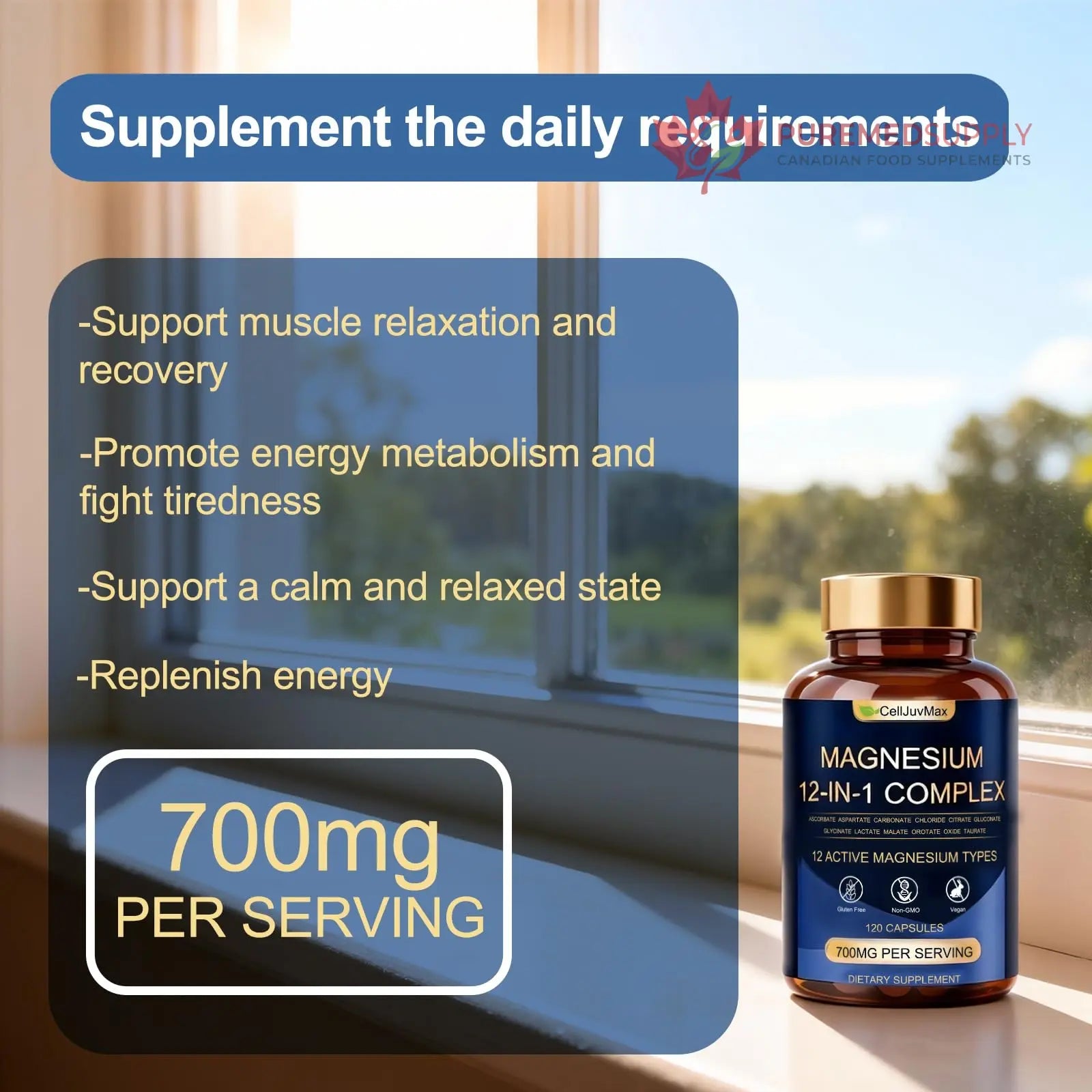 Magnesium 12-in-1 Complex 700mg, with Glycinate & Citrate, Vegan Supplement for Daily Wellness, 120 Capsules (1) WOJJ buy supplements canada