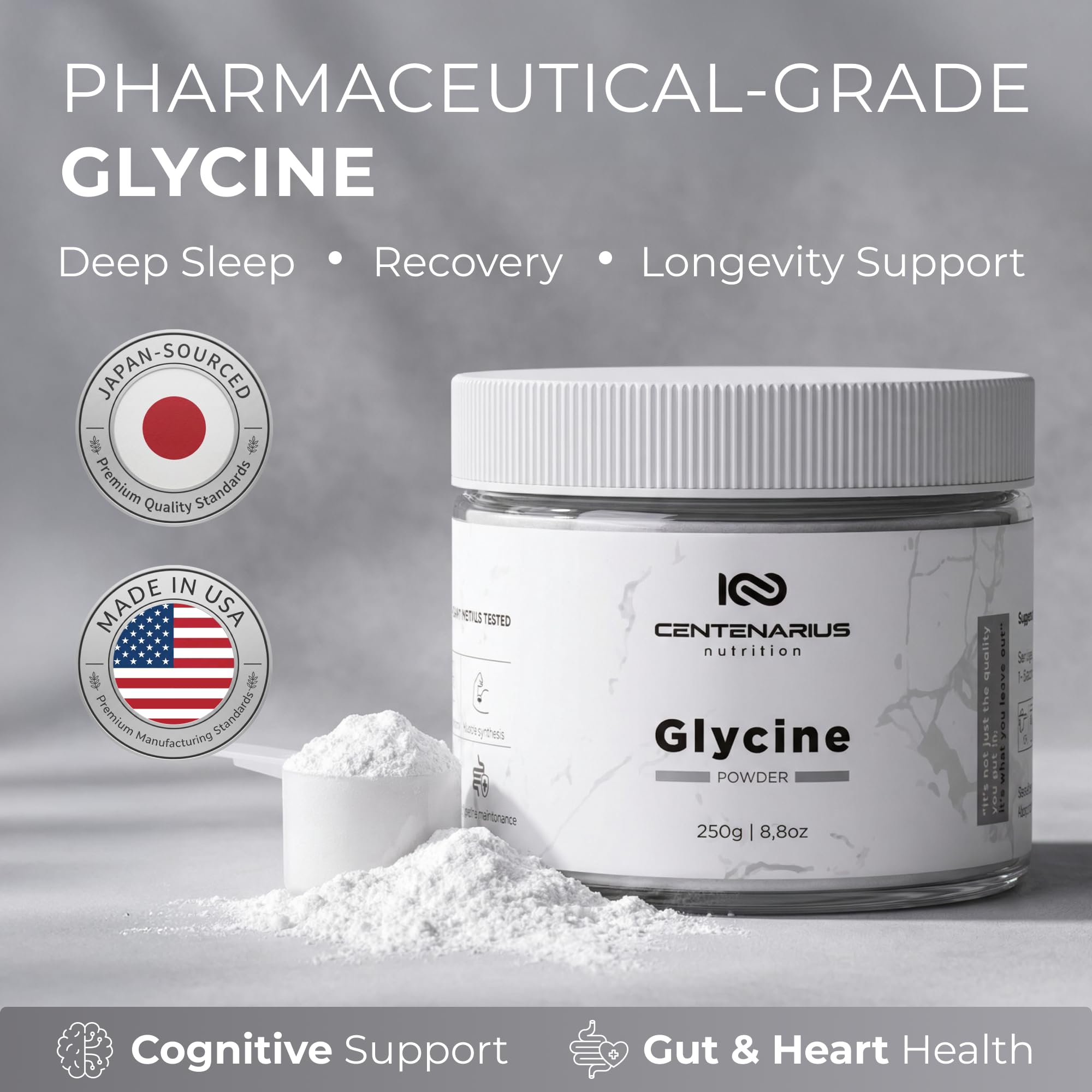 Premium Glycine Powder 250g | Amino Acids Supplement for Post Workout Muscle Recovery, Digestion, Sleep Aid + More - Vegan, Additive-Free Centenarius Nutrition buy supplements canada