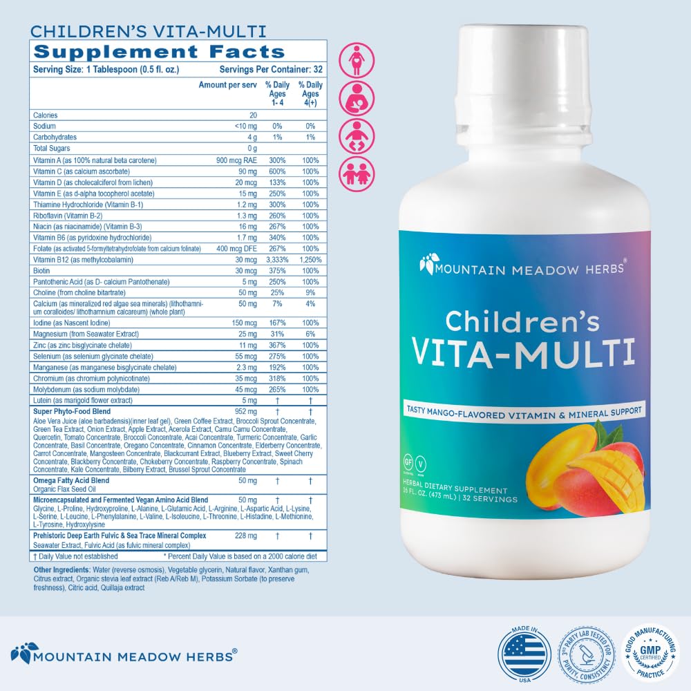 Mountain Meadow Herbs Children's Vita-Multi: Blended Vitamin & Mineral Supplement - Fast Absorbing Liquid Kids Vitamins with Fruits, Greens, and Eye-Protecting Lutein (16 oz.) Mountain Meadow Herbs buy supplements canada