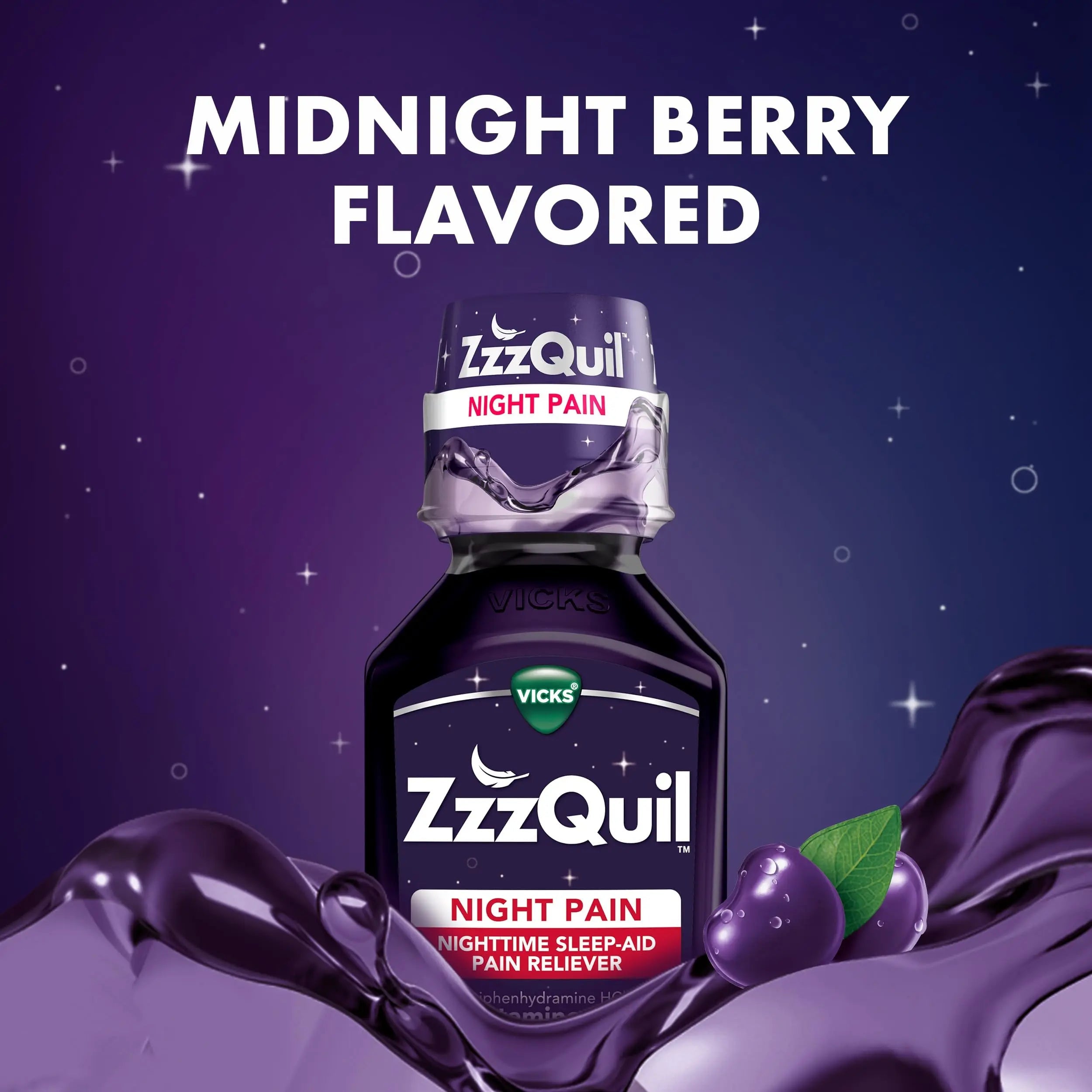 ZzzQuil Liquid, Max Strength Pain Reliever, Nighttime Sleep Aid Liquid, Acetaminophen 1000mg, Diphenhydramine 50mg HCI, Non-Habit Forming, Midnight Berry Flavored, 2 Pack, 24 FL OZ ZzzQuil buy supplements canada