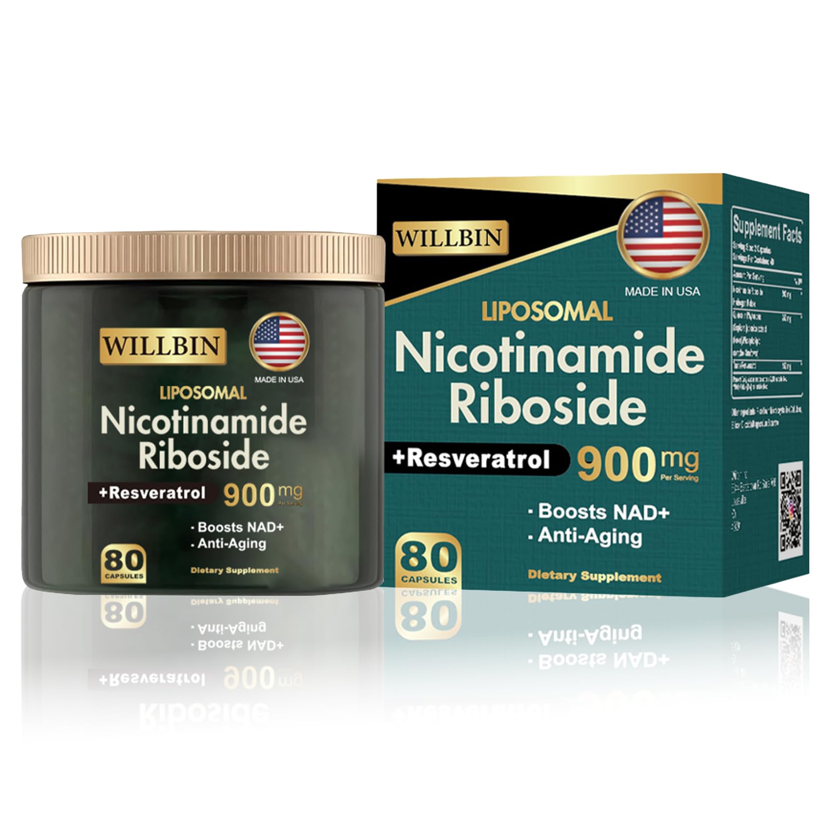Willbin Liposomal NAD+ Supplement, Nicotinamide Riboside with Resveratrol, NAD Nicotinamide Riboside Boost Energy Focus Anti-Aging for Women & Men - 80 Vegan Capsules Willbin buy supplements canada