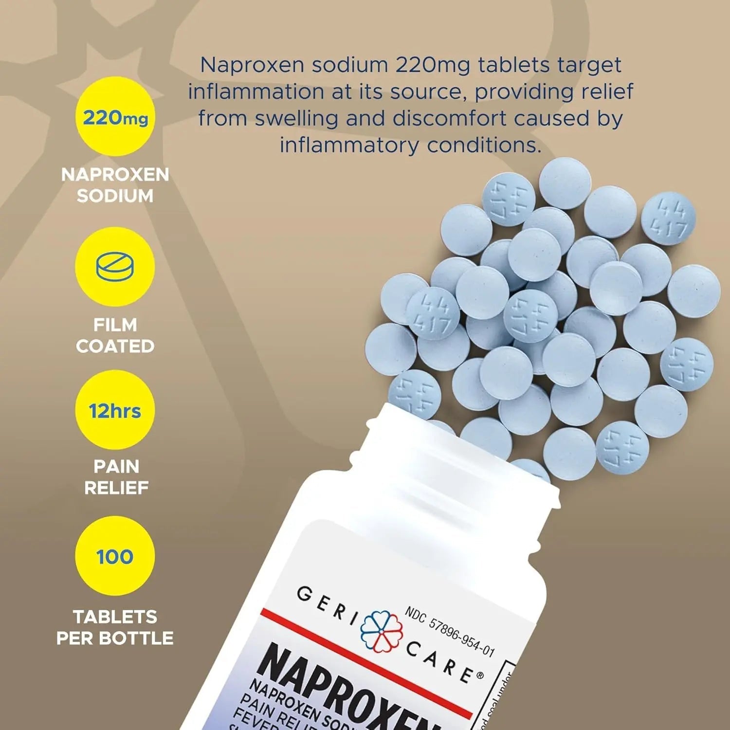 GeriCare Naproxen Sodium Tablets, 220mg (100 Count)- NSAID Extra-Strength Pain Relief for Headache, Arthritis, Muscle Aches, Menstrual Cramps- Film-Coated Naproxen, Anti-Inflammatory & Fever Reducer GeriCare buy supplements canada