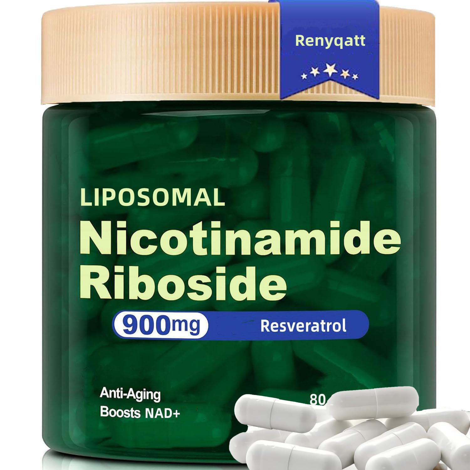 Renyqatt NAD+ Supplement - Liposomal Nicotinamide Riboside - Supplement for Anti-Aging, Energy, Focus - 80 Capsules（1B） Renyqatt buy supplements canada