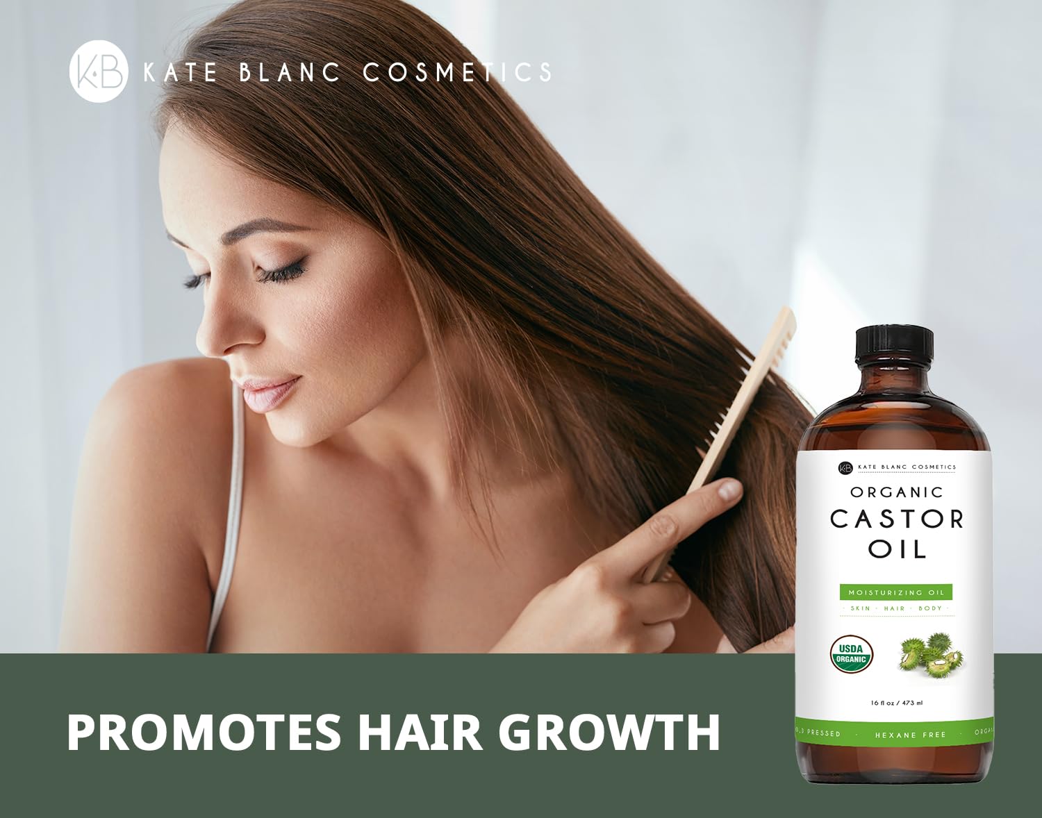 Kate Blanc Cosmetics Castor Oil Organic for Hair Growth & Body (16oz). 100% Pure Cold-Pressed Kate Blanc Cosmetics buy supplements canada