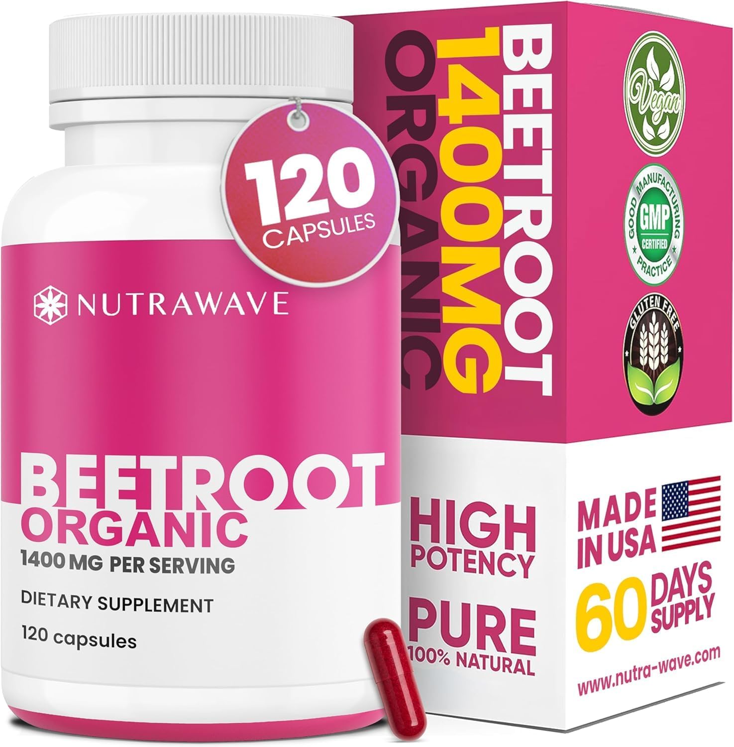 Nutra Wave 1400mg Organic Beet Root Capsules Per Serving – Nitric Oxide Booster for Men – Supports Blood Pressure, Energy, Circulation & Heart Health – Non-GMO, Vegan – 120 Capsules / 60 Day Supply Nutra Wave buy supplements canada