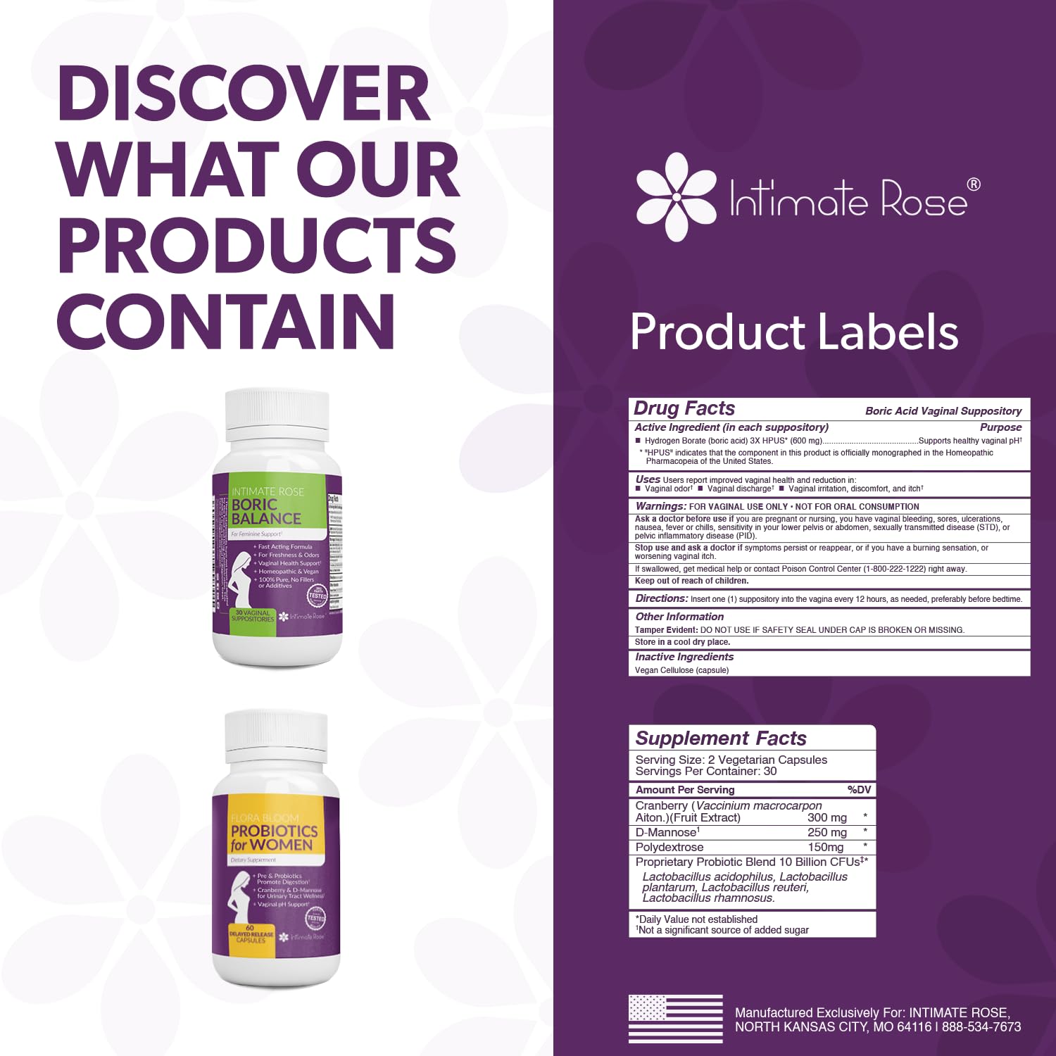 Intimate Rose Combo Pack! Flora Bloom Probiotics for Women (One Bottle) and Boric Balance Boric Acid Intimate Rose buy supplements canada