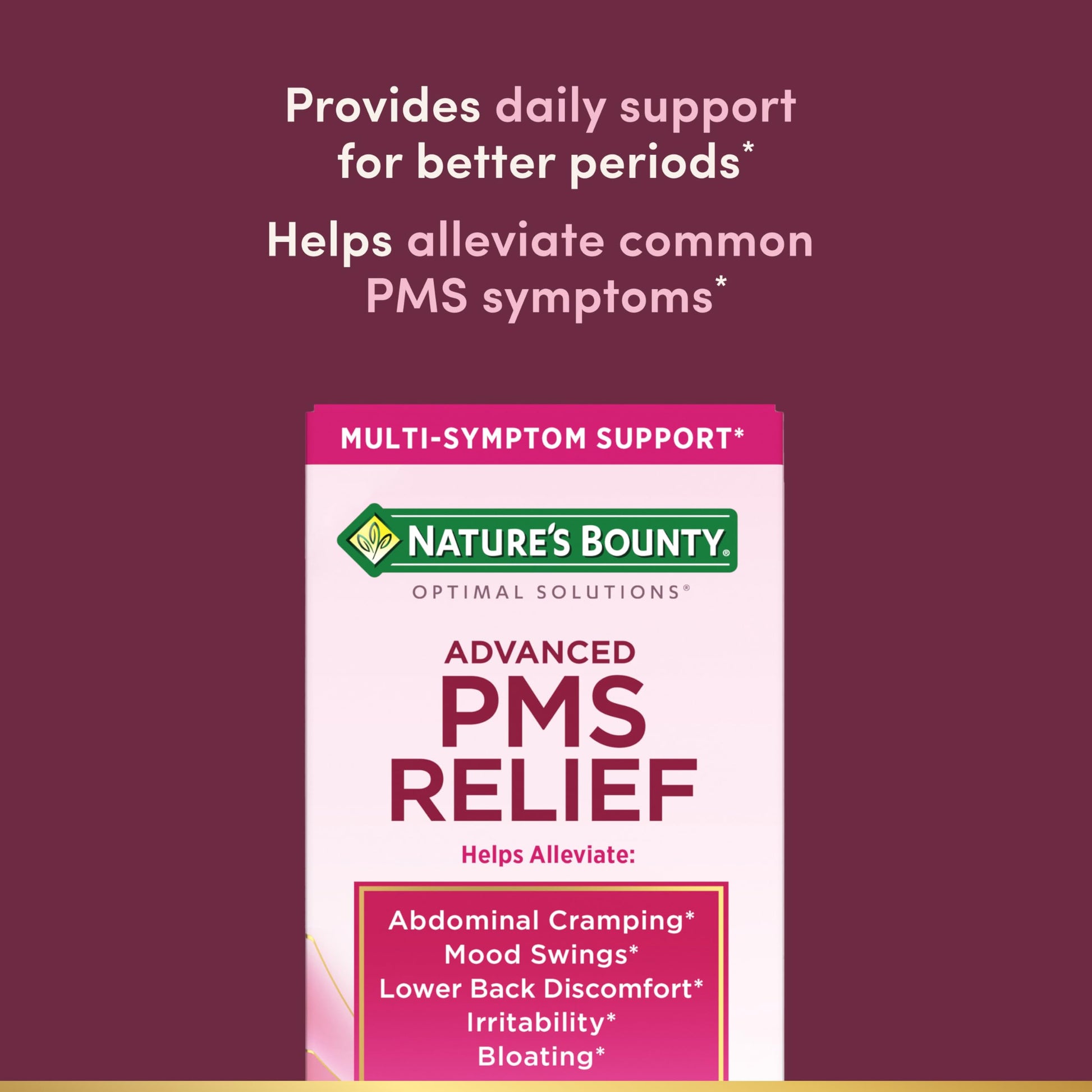 Nature’s Bounty Optimal Solutions Advanced PMS Relief for Menstrual Cycle Support, PMS Support Supplement for Women, Bloating Relief – Chasteberry, Hormone-Free, 60 Vegetarian Capsules Nature's Bounty buy supplements canada