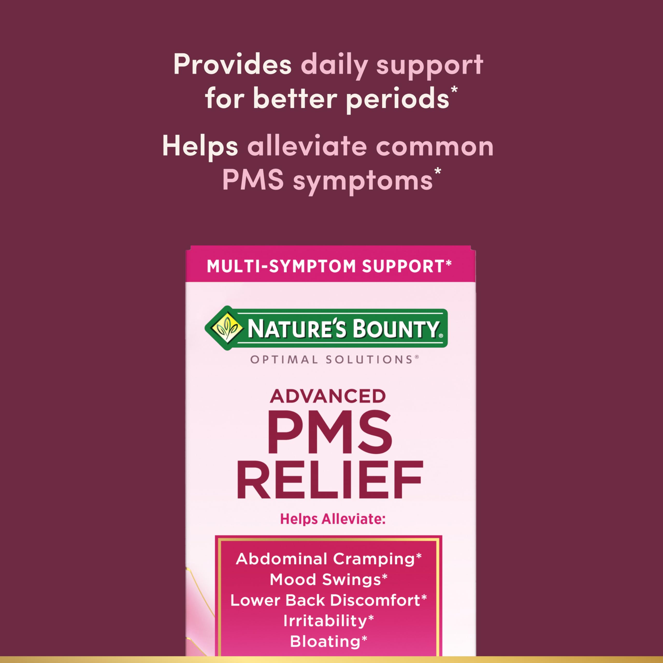 Nature’s Bounty Optimal Solutions Advanced PMS Relief for Menstrual Cycle Support, PMS Support Supplement for Women, Bloating Relief – Chasteberry, Hormone-Free, 60 Vegetarian Capsules Nature's Bounty buy supplements canada