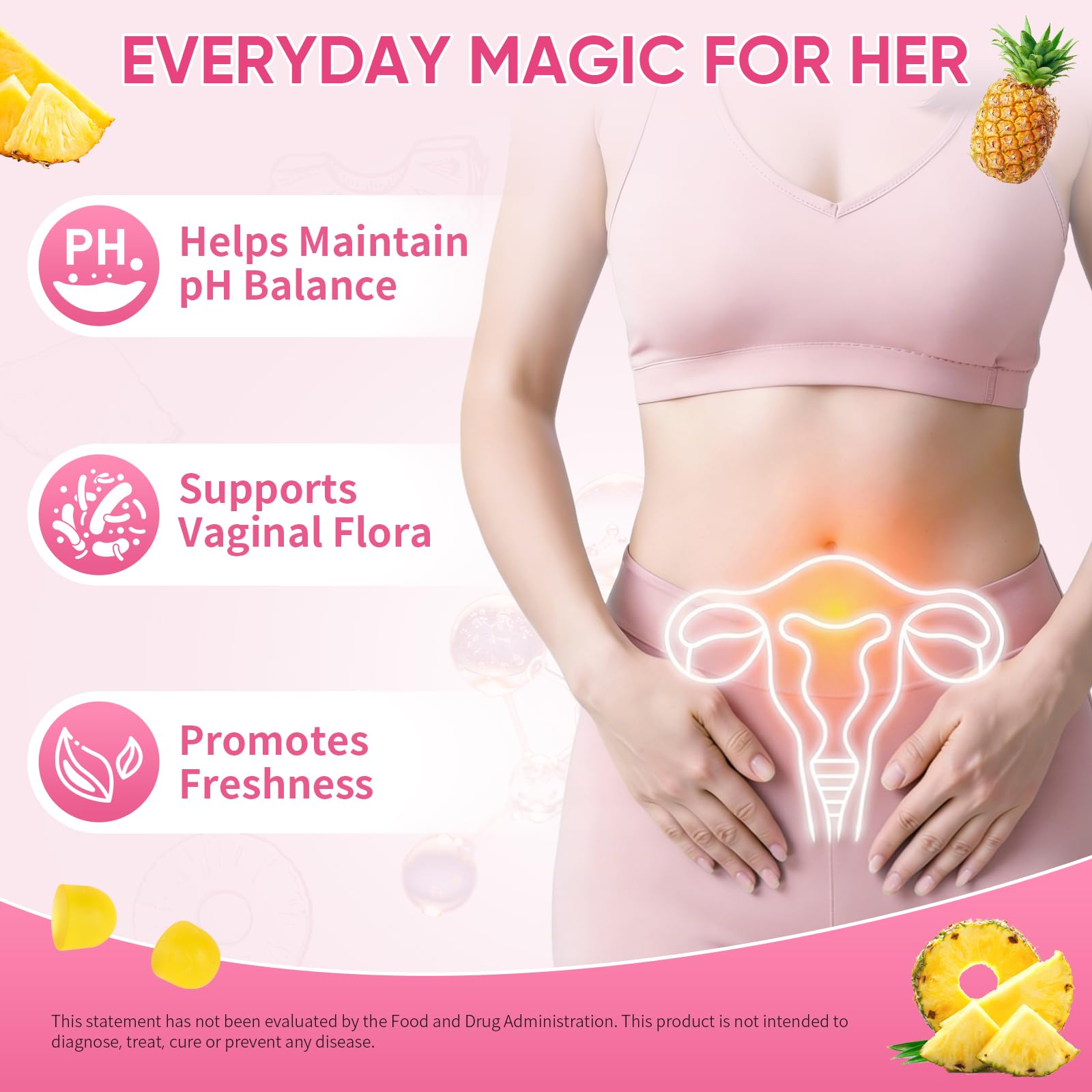 Feminine Probiotics Gummies with Slippery Elm - 60 Pineapple Gummies for Women ph Balance, Vaginal Probiotics Supports Flora, Gut Health & Immune System, Prebiotics & Lactobacillus Blend (Pineapple) Boqiao buy supplements canada