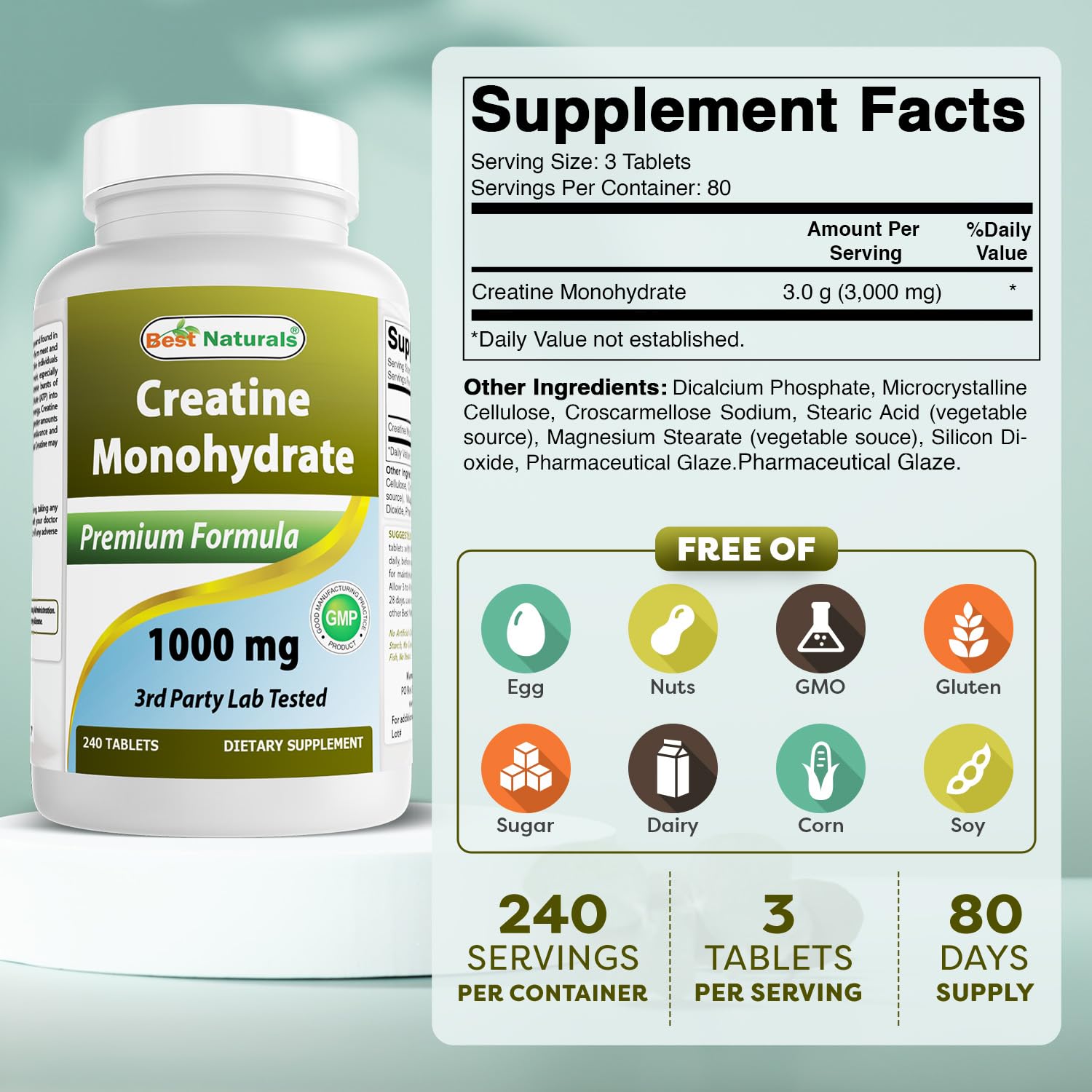 Best Naturals Creatine Monohydrate 1000 mg 240 Tablets Best Naturals buy supplements canada