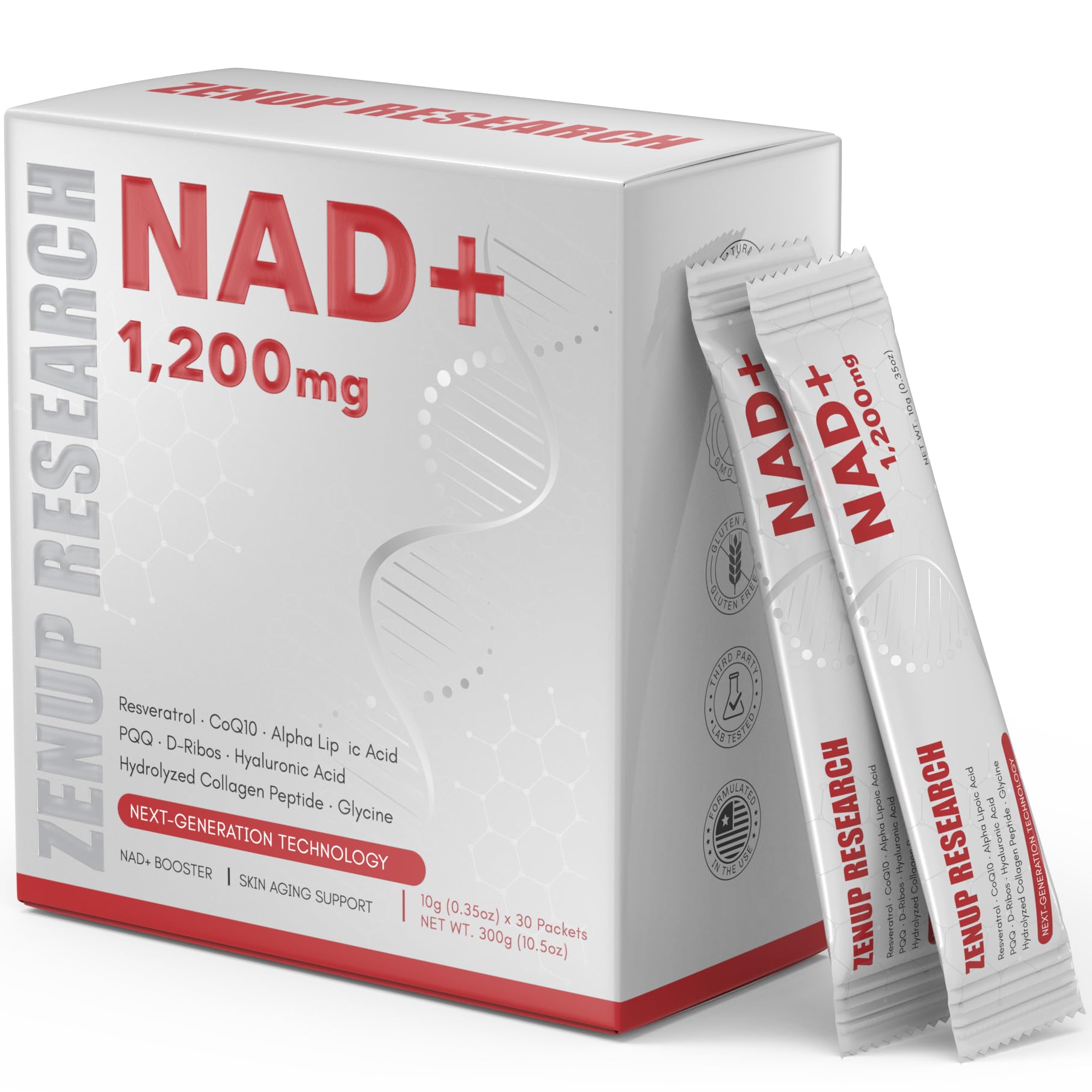 ZenUP Liquid NAD, Extra Strength 1,200mg NAD+ Supplement with CoQ10, Resveratrol, D-Ribose & PQQ for Men & Women, Natural NAD+ Stick for Anti-Aging, Energy, Focus - 30 Packets ZenUP buy supplements canada