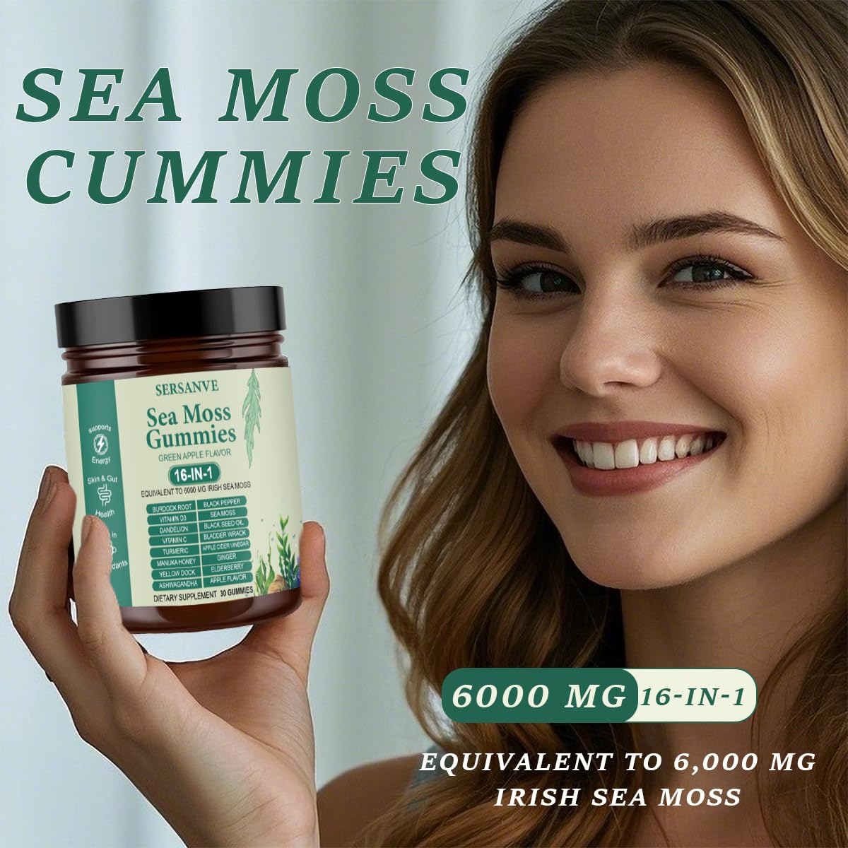 Sea Moss Gummies 16-in-1, with Black Seed Oil, Ashwagandha & Elderberry | Organic Irish Sea Moss Supplement for Men & Women | Daily Support with Manuka, Burdock Root & Vitamins C & D3, 30 Gummies SERSANVE buy supplements canada