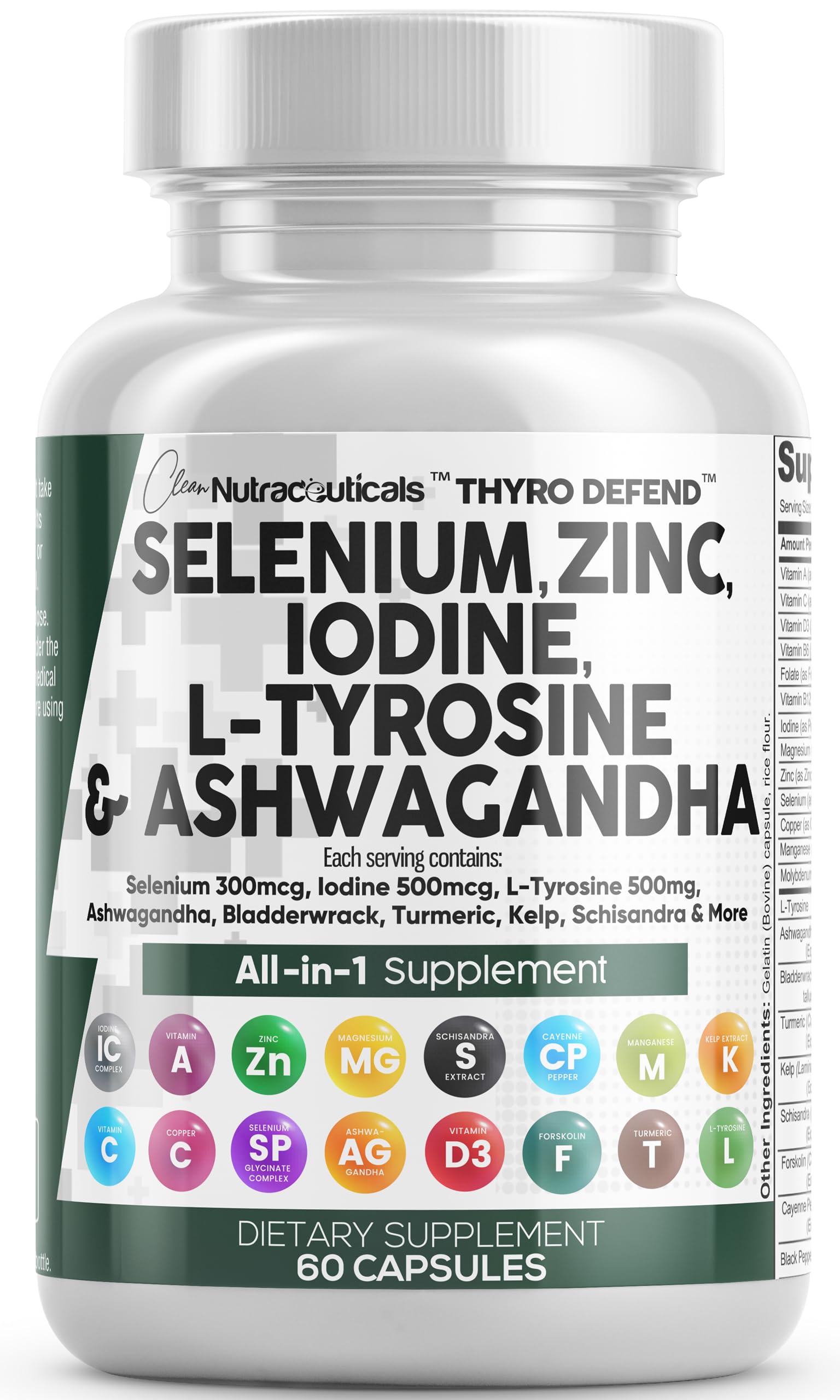 Clean Nutra Selenium 300mcg Iodine 500mcg Thyroid Support for Women & Men | L Tyrosine 500mg Ashwagandha Supplement Bladderwrack, Turmeric, Kelp, Schisandra Zinc Pills Capsule Supplements Clean Nutraceuticals buy supplements canada