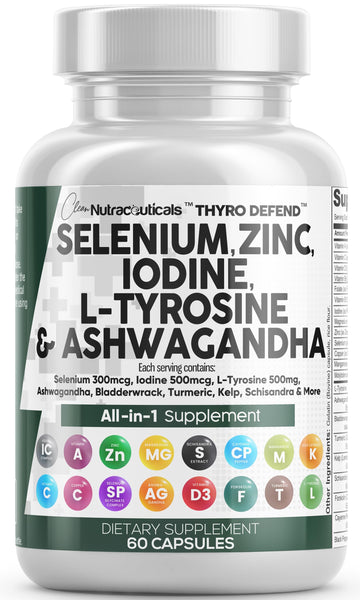 Clean Nutra Selenium 300mcg Iodine 500mcg Thyroid Support for Women & Men | L Tyrosine 500mg Ashwagandha Supplement Bladderwrack, Turmeric, Kelp, Schisandra Zinc Pills Capsule Supplements Clean Nutraceuticals buy supplements canada