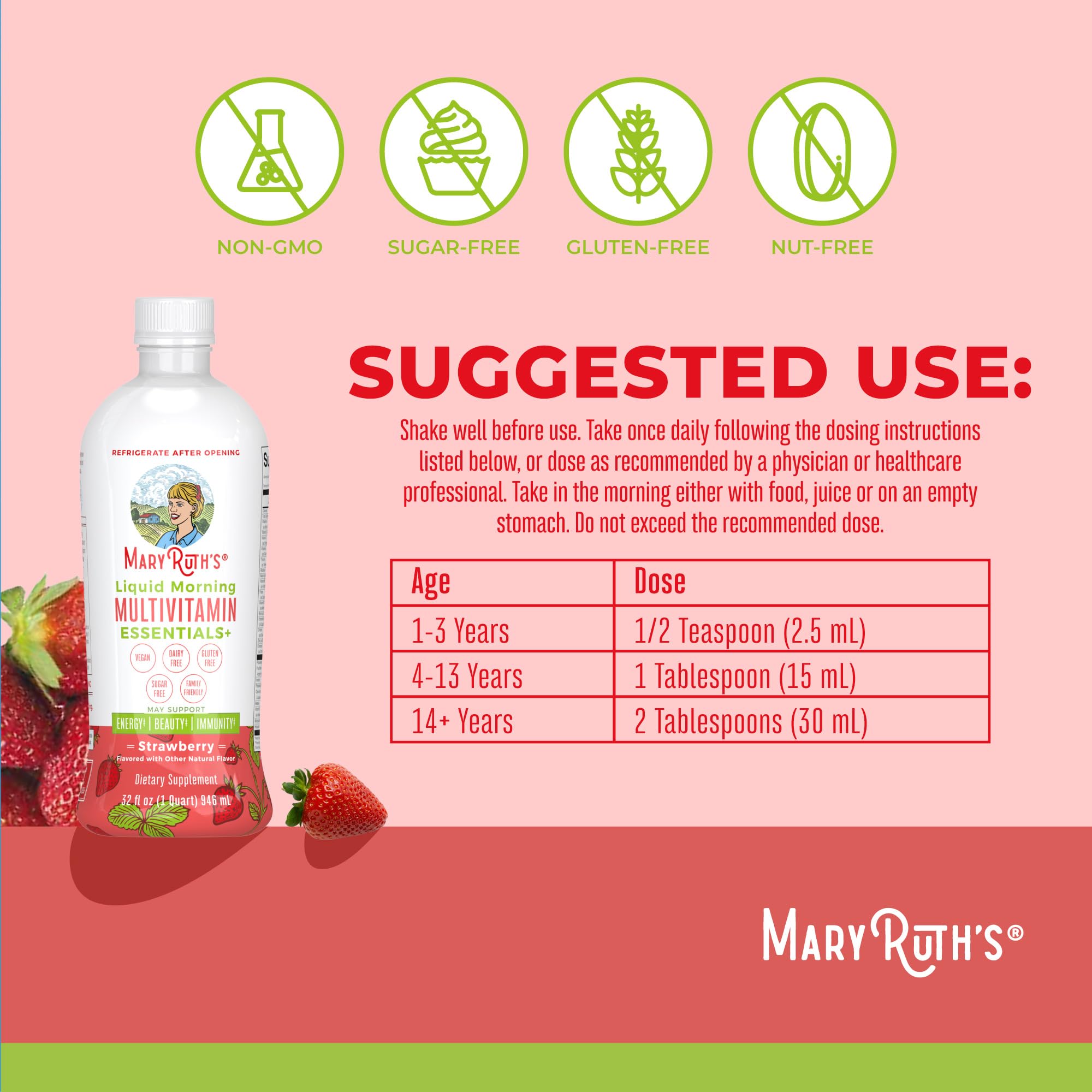 MaryRuth's Liquid Morning Multivitamin Essentials+ | Vitamin A C D E B6 B12 K2 Biotin Zinc | Mens Womens Multivitamin | Immune Support | Beauty | Sugar Free | Vitamins for Ages 1+ | Vegan | 32 Fl Oz MARYRUTH'S buy supplements canada