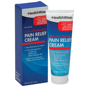 HealthWise Pain Relief Cream | Ultra OTC Strength | 4% Camphor + 10% Menthol + 30% Methly Saliclylate | Non-Greasy Formula | 4.0 Oz | Topical Analgesic HealthWise buy supplements canada