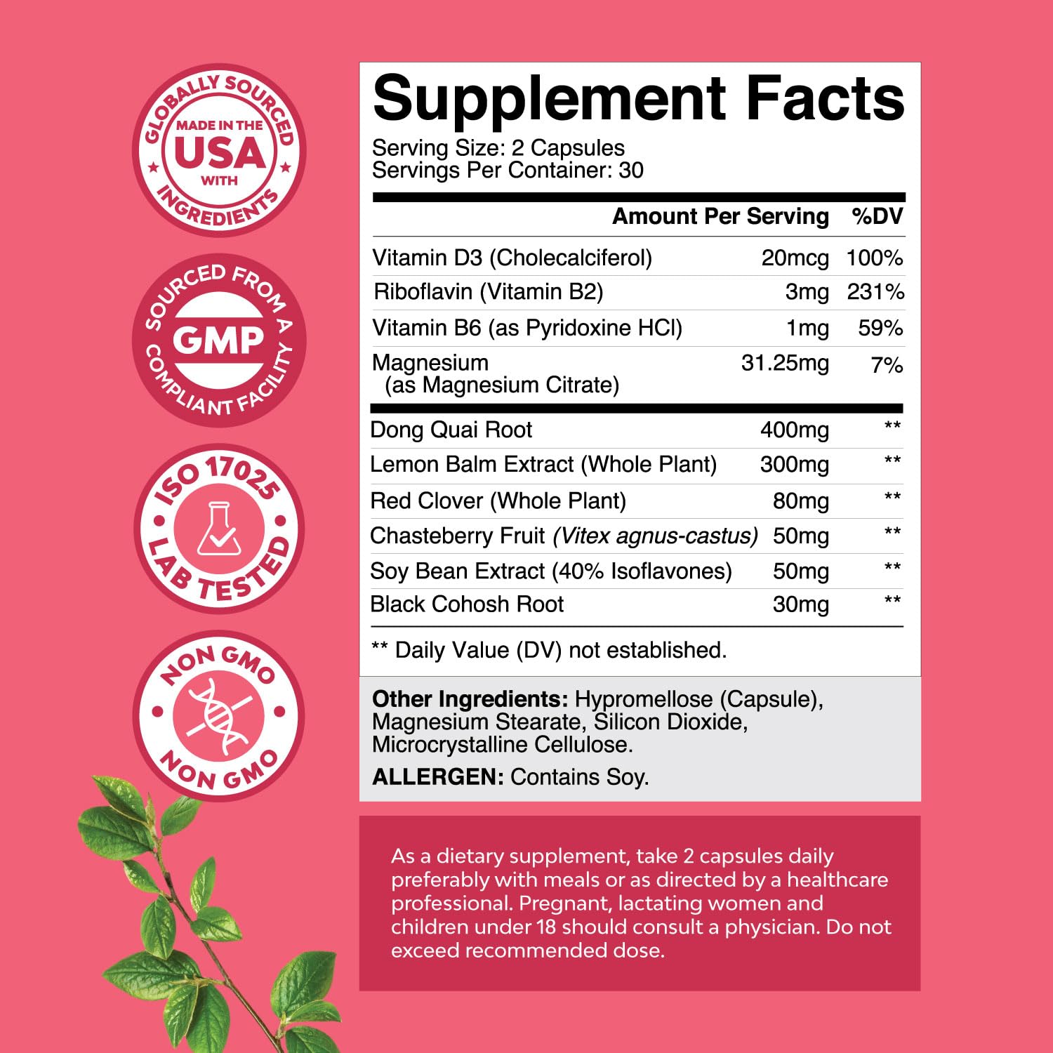 Complete Herbal Menopause Supplement for Women - Female Hormone Balance Capsules for Night Sweats Hot Flashes & Mood Swings with Dong Quai, Chaste Berry & Black Cohosh Root - 60 Count Natures Craft buy supplements canada