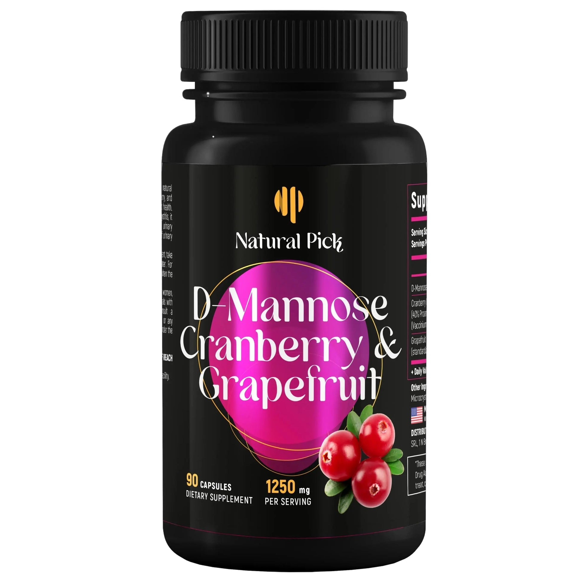 Natural Pick D-Mannose - Cranberry & Grapefruit – Cranberry Pills, UTI Treatment and Fast Relief for Women | Urinary Tract & Bladder Support. 90 Vegan Capsules, D mannose Supplements for Women Natural Pick buy supplements canada
