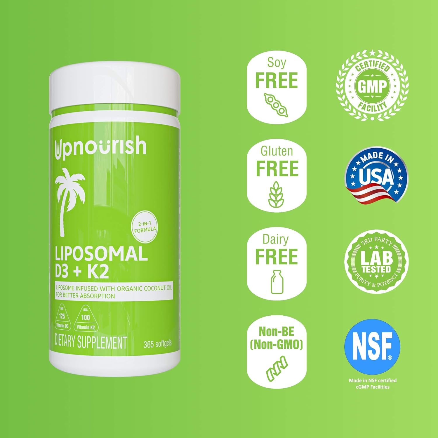 UpNourish Liposomal D3 & K2 MK-7, Advanced Absorption for Optimal Bone and Immun UpNourish buy supplements canada