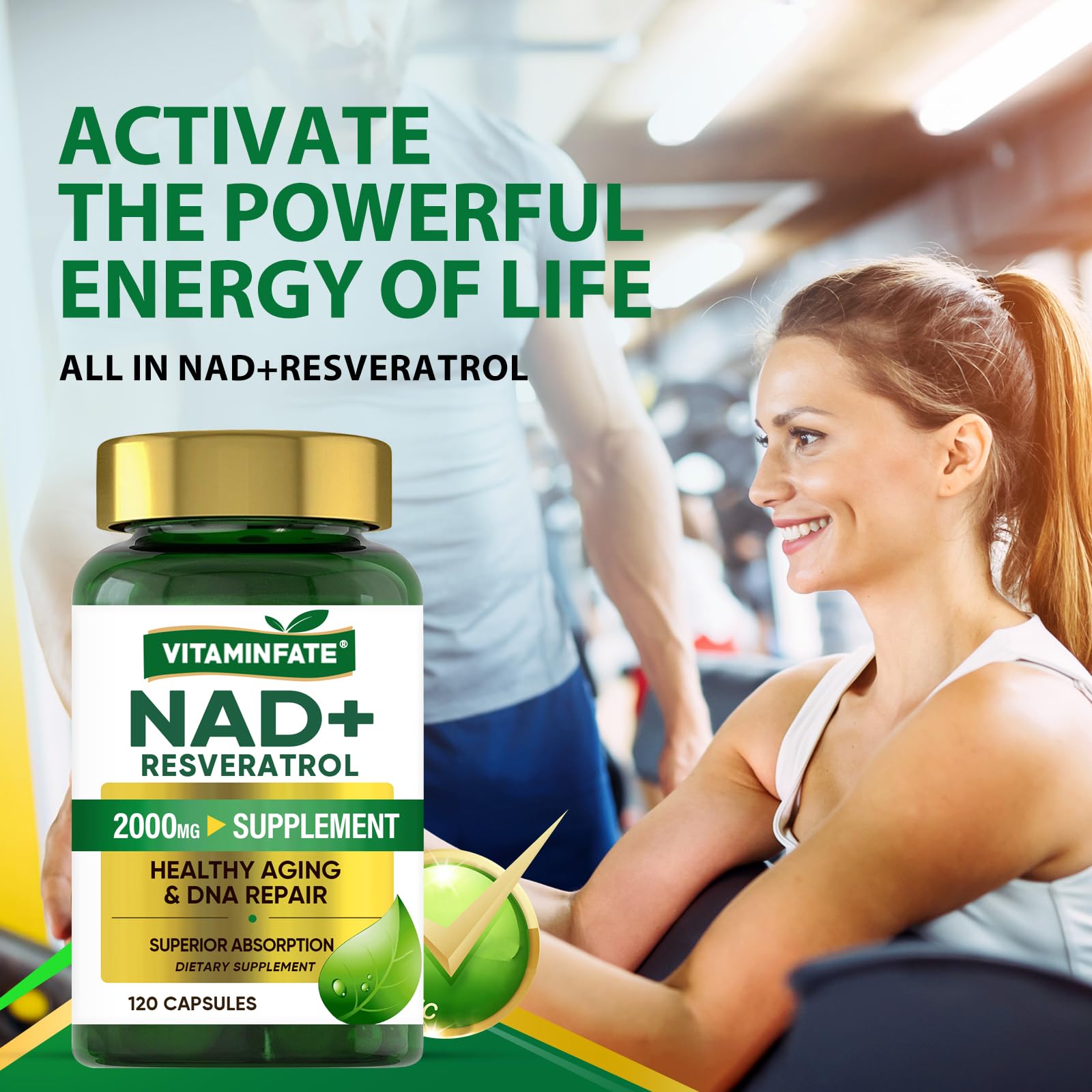 VITAMINFATE NAD+ Supplement 2000 mg - 120 Capsules True NAD+ & Resveratrol, NMN Alternative Supports Anti-Aging, Cellular Energy & Repair, Metabolism & Brain Boost for Men & Women VITAMINFATE buy supplements canada