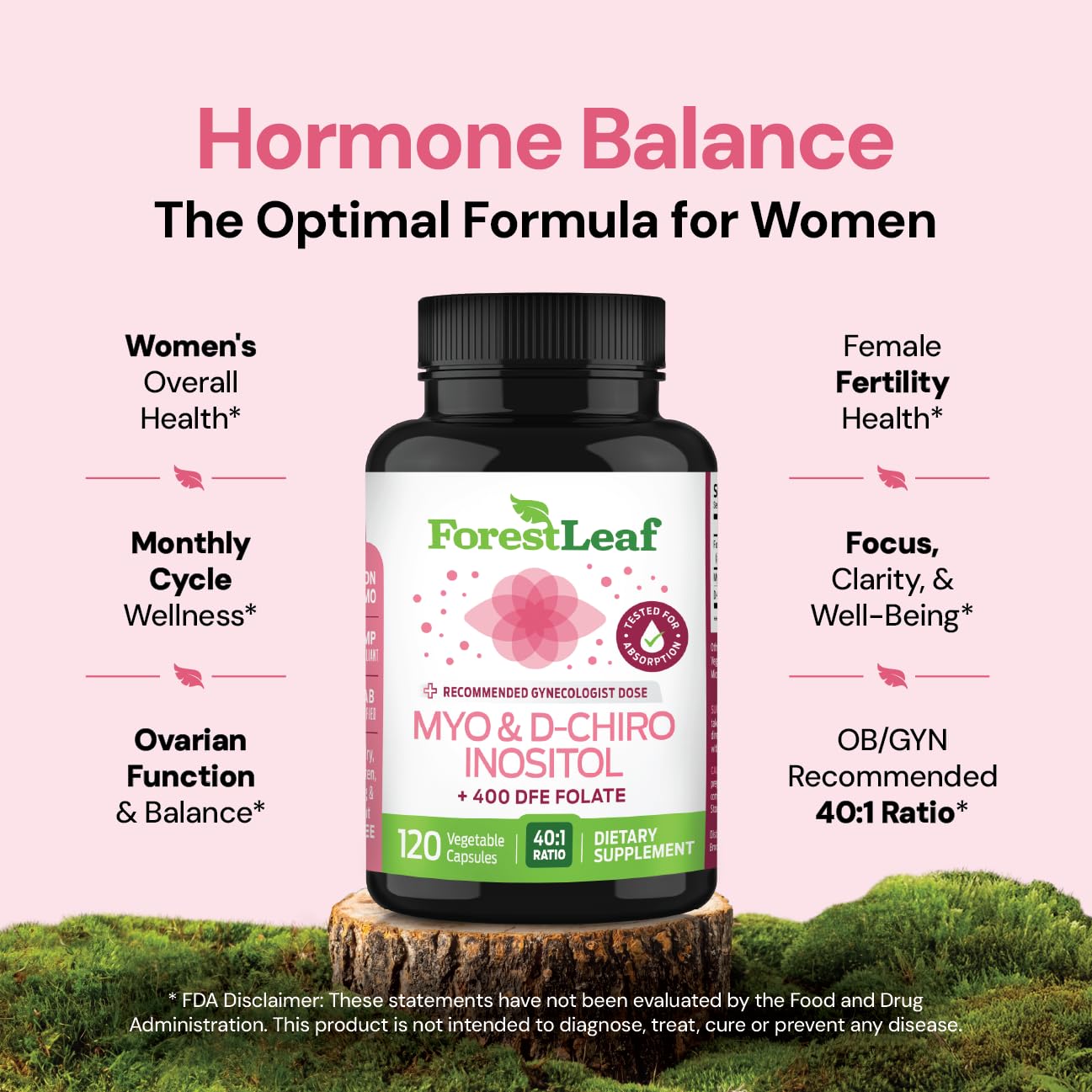 Myo-Inositol & D-Chiro Inositol Supplement for Women's Health | Fertility Supplements Women | Inositol 40:1 Ratio Support Ovarian Function & Healthy Hormone Balance Women | 2050mg | 120 Powder Caps ForestLeaf buy supplements canada