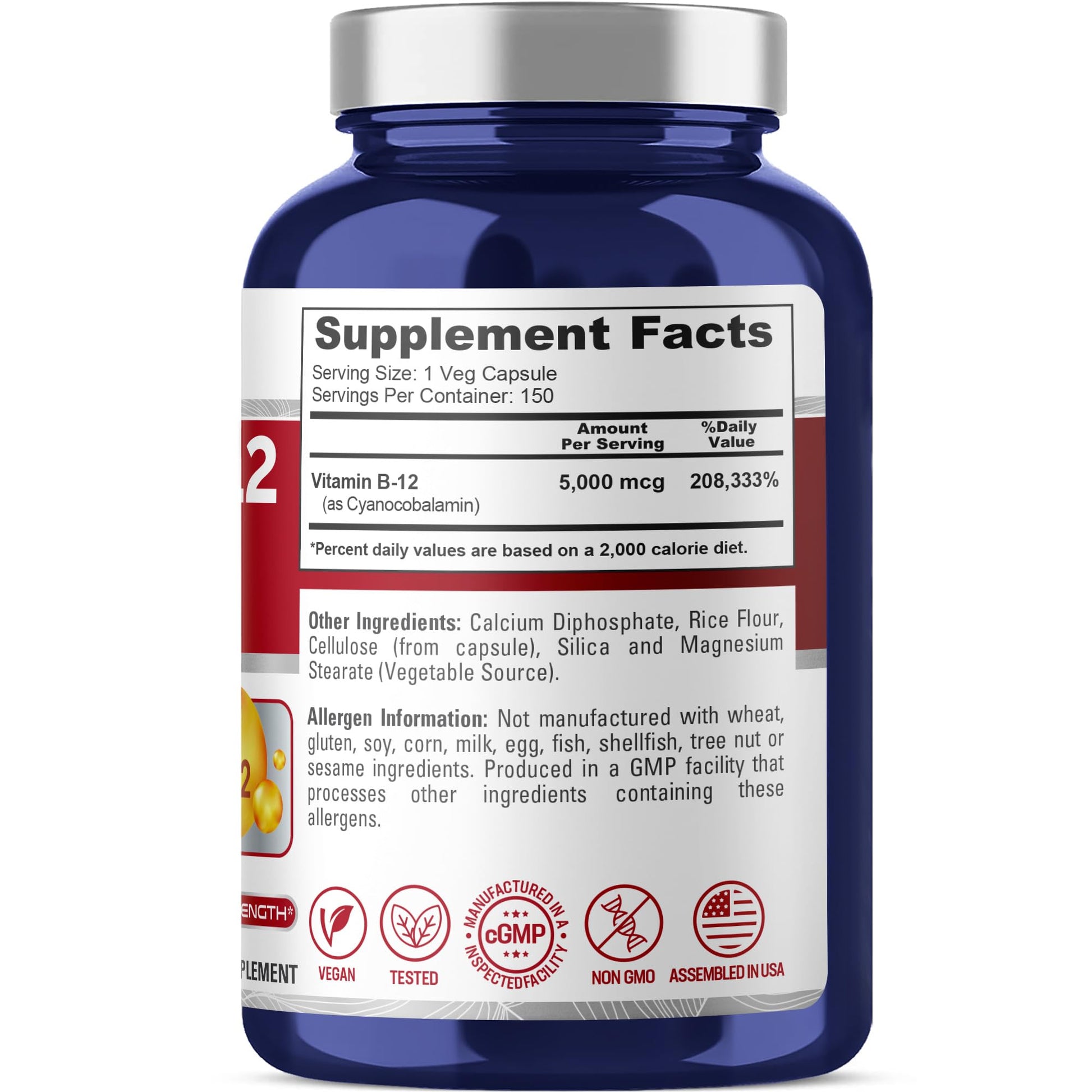 NusaPure Vitamin B12-5000 MCG 150 Veggie Capsules (Non-GMO, Vegan) - Max Strength Vitamin B12 NusaPure buy supplements canada