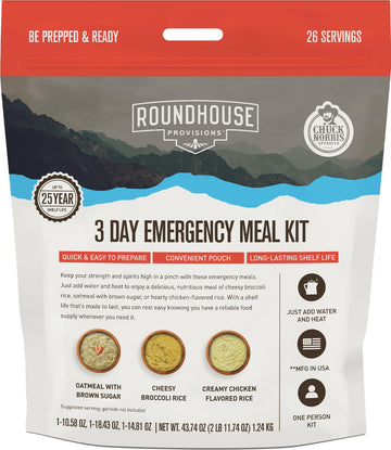 by Chuck Norris Roundhouse Provisions 3 Day, 26 servings Emergency Meal Kit, Grab-and-Go, Premade, Disaster Prep, Hiking, Survival, Adventure, Camping Food, 25 Year Shelf Life. ROUNDHOUSE PROVISION buy supplements canada