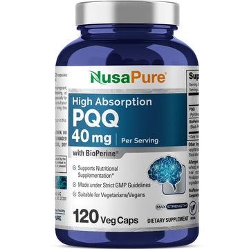 NusaPure PQQ Supplement 40 mg, 120 Veggie Capsules, Non-GMO, Pyrroloquinoline Quinone Disodium Salt, Bioperine & Vegan NusaPure buy supplements canada