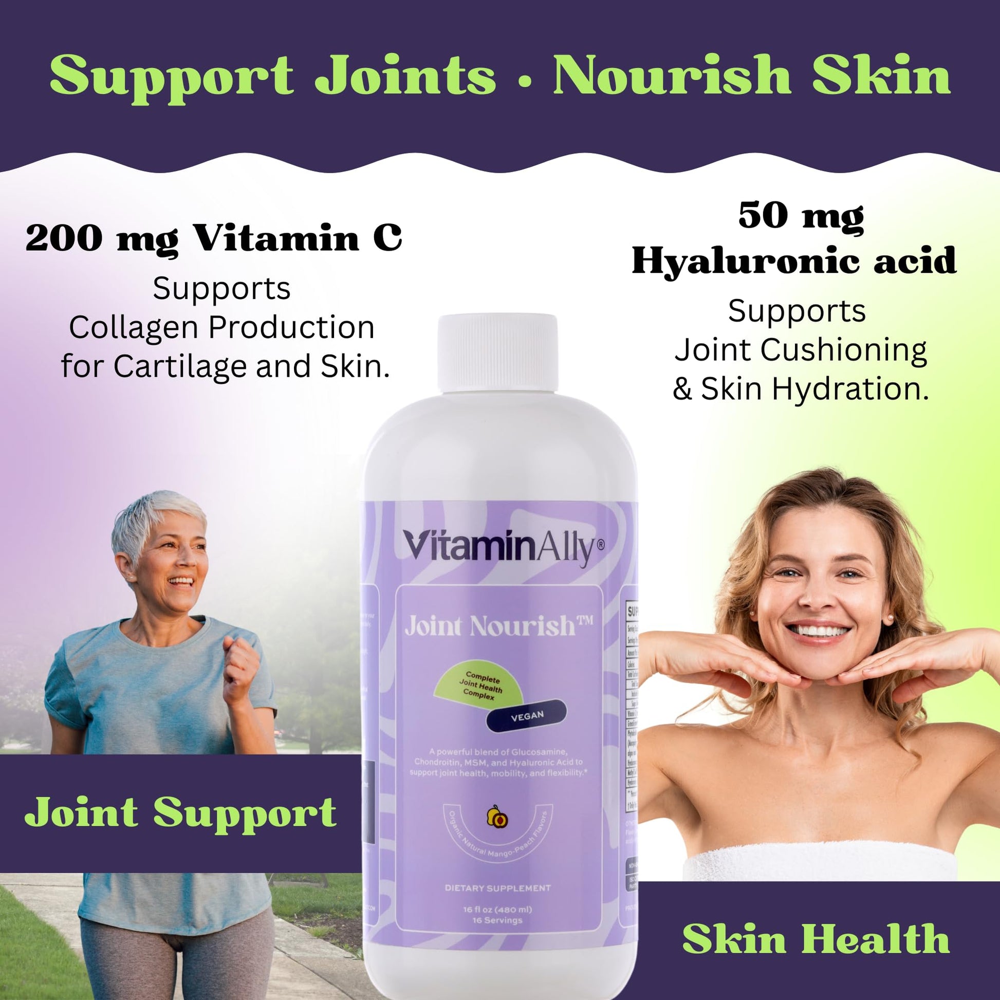 Joint Nourish – 100% Vegan Liquid Joint Supplement | Vegan Glucosamine, Chondroitin, MSM, Hyaluronic Acid & Vitamin C | Mango-Peach | Supports Joint Mobility, Cartilage & Skin | Sugar-Free,16 Servings Vitaminally buy supplements canada