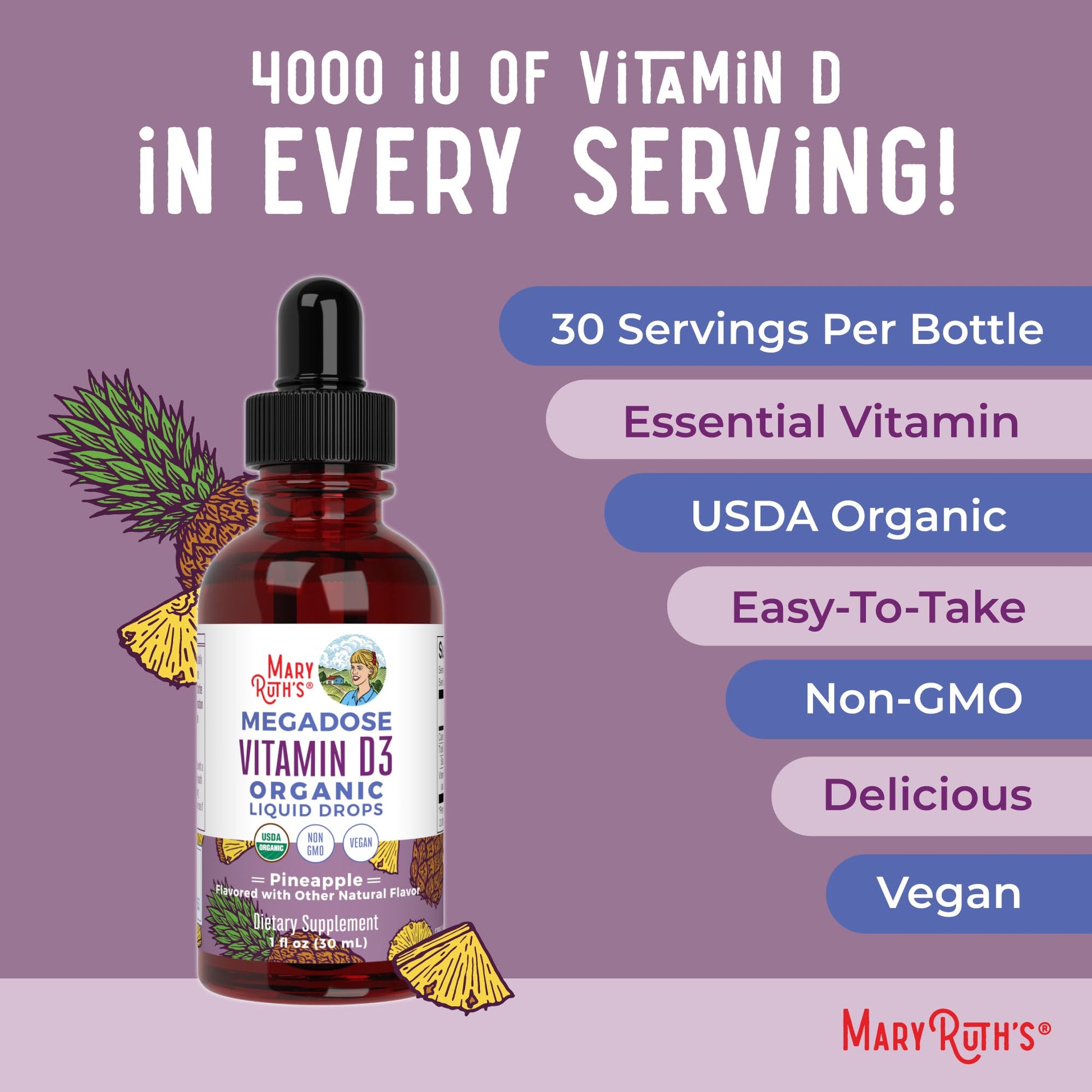 MaryRuth Organics Vitamin D3 Liquid Drops | Megadose 4000 IU | USDA Organic Liquid Vitamin D Spray for Adults & Kids | Immune Support & Bone Health | Vegan | Gluten Free | Non-GMO | 30 Servings MARYRUTH'S buy supplements canada