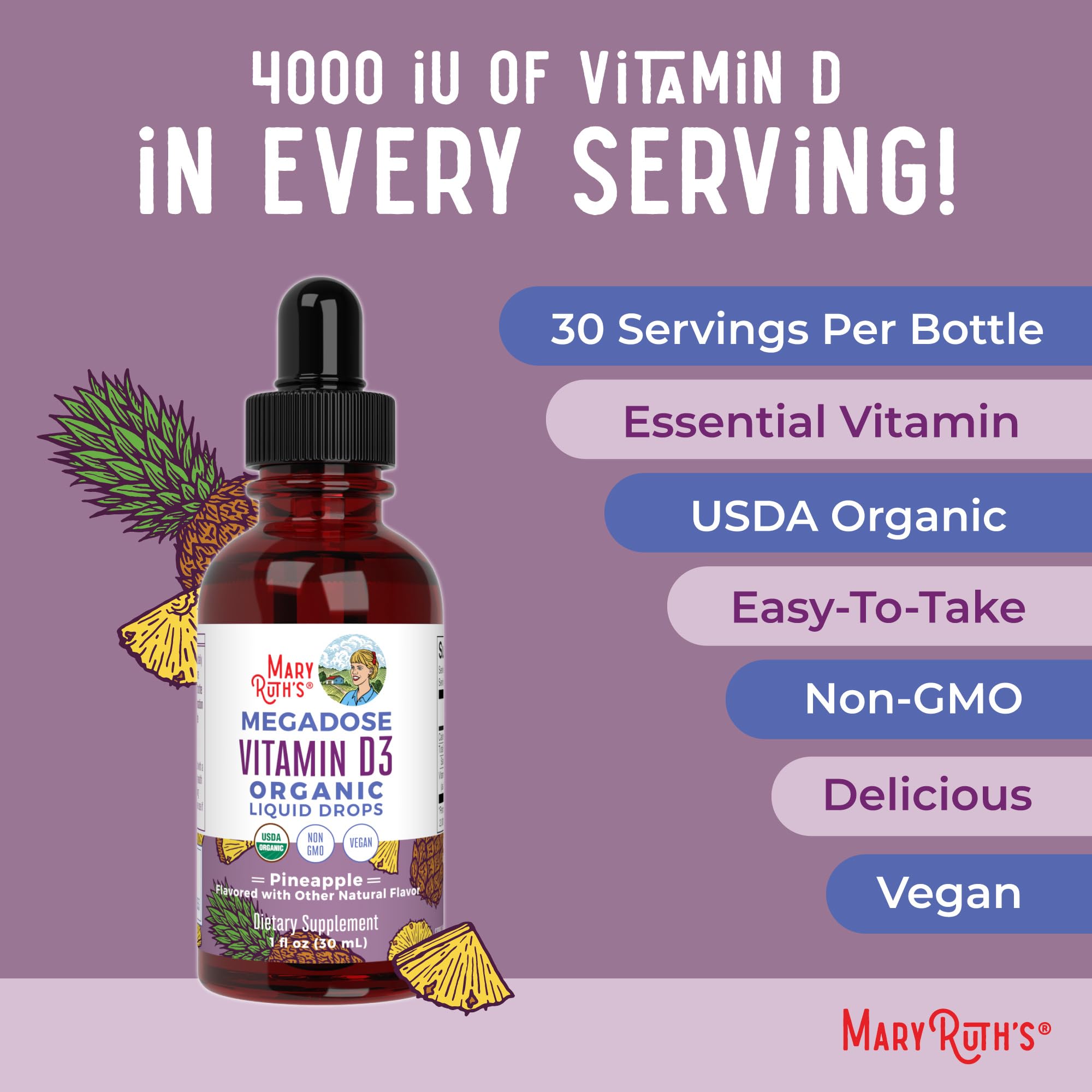 MaryRuth Organics Vitamin D3 Liquid Drops | Megadose 4000 IU | USDA Organic Liquid Vitamin D Spray for Adults & Kids | Immune Support & Bone Health | Vegan | Gluten Free | Non-GMO | 30 Servings MARYRUTH'S buy supplements canada