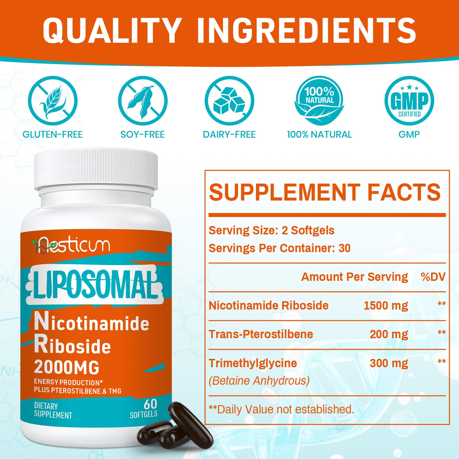 Aesticum 2000 MG Nicotinamide Riboside, NMNH Supplement Alternative, Liposomal Nicotinamide Riboside Supplement with TMG & Pterostilbene - NAD*, Energy, Focus, Immunity, Age Resist - 120 Softgels Aesticum buy supplements canada