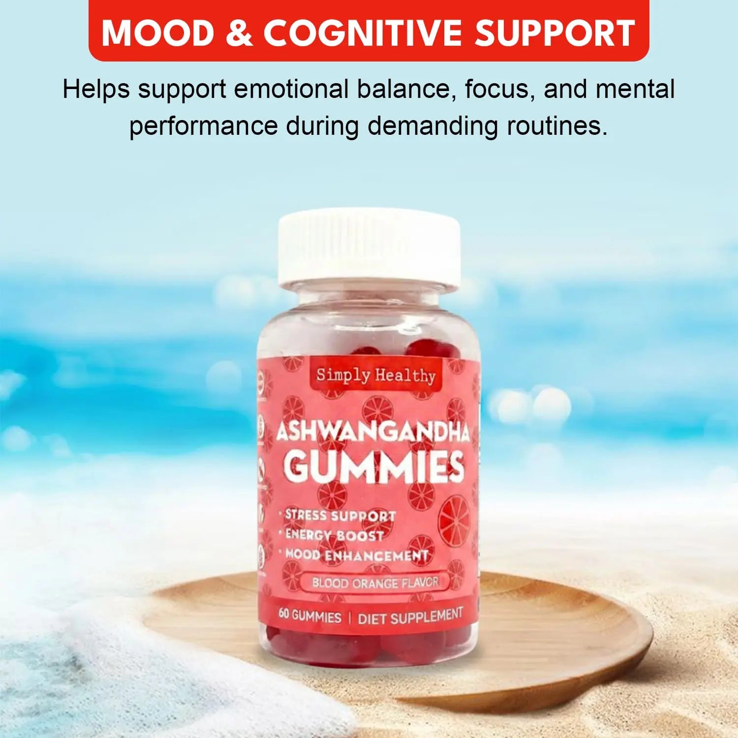 Simply Healthy Premium Ashwagandha Gummies, Stress Support with Blood Orange Flavor, Vegan, Easy to Chew, Daily Aid, Energy Booster, Mood Enhancer, for Both Men and Women, 60 Gummies Simply Healthy buy supplements canada