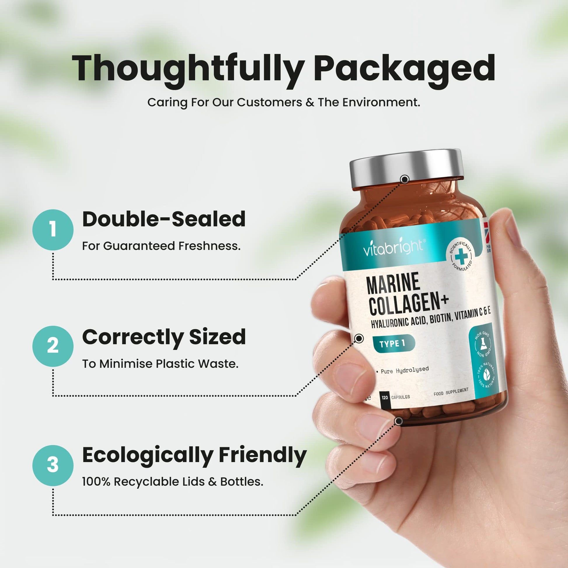 Marine Collagen Capsules 1000mg - 120 Capsules - 9 Powerful Skin Supporting Nutrients VitaBright buy supplements canada