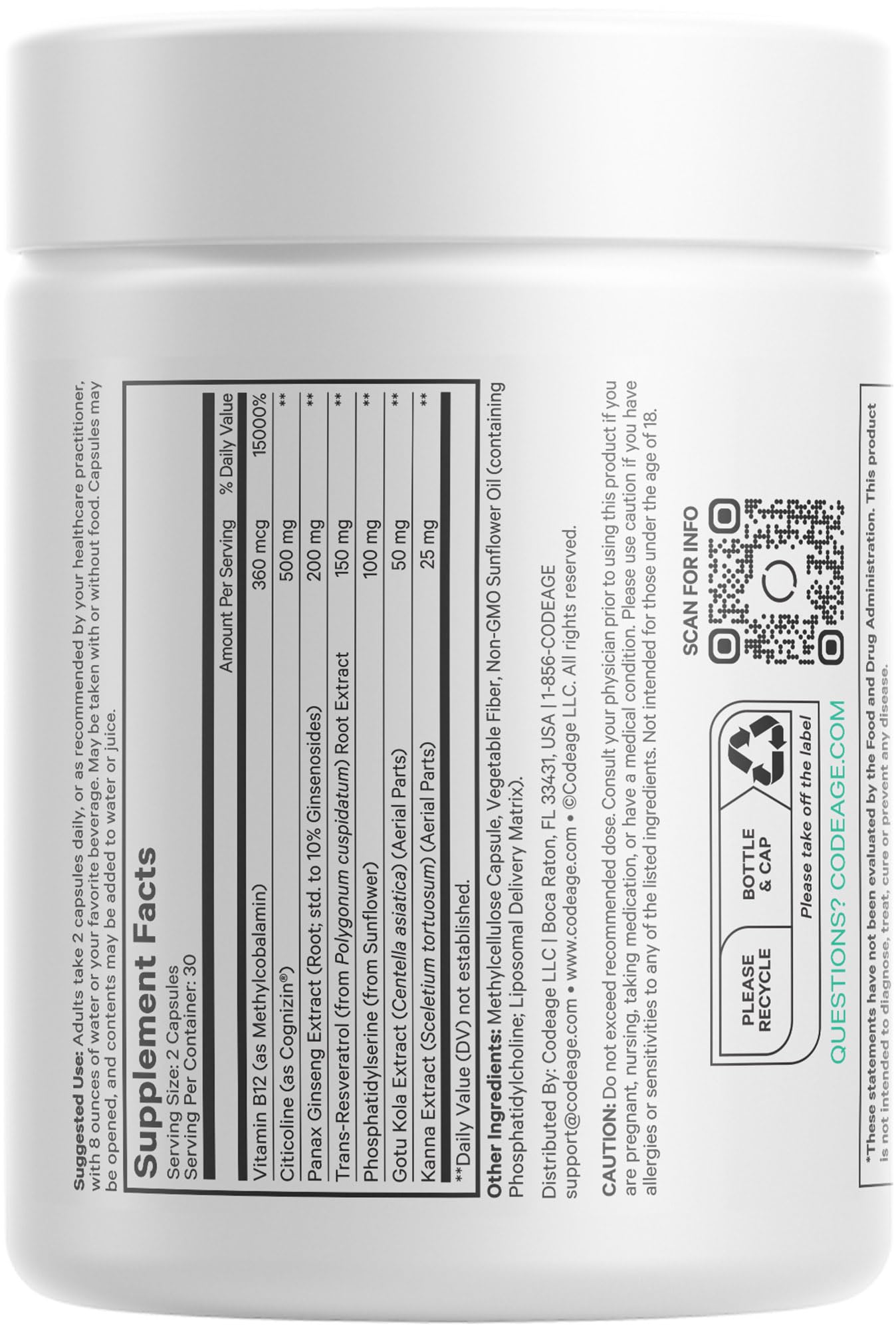 Codeage Brain Focus Vitamins+ Nootropic Supplement with Citicoline as Cognizin, Panax Ginseng, Resveratrol, Gotu Kola, Vitamin B12 Methylcobalamin - Liposomal Delivery - Non-GMO - 60 Capsules Codeage buy supplements canada